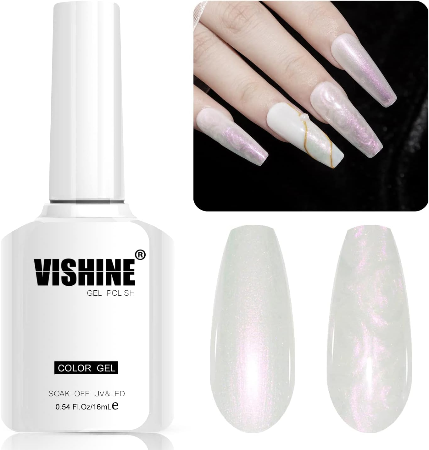 Vishine 16Ml Pearl Gel Nail Polish, Glitter Drawing Gel Polish Shimmer Mermaid Nail Gel Soak off UV Gel for Nail Art Salon Home DIY Manicure 0.54Oz image number 2