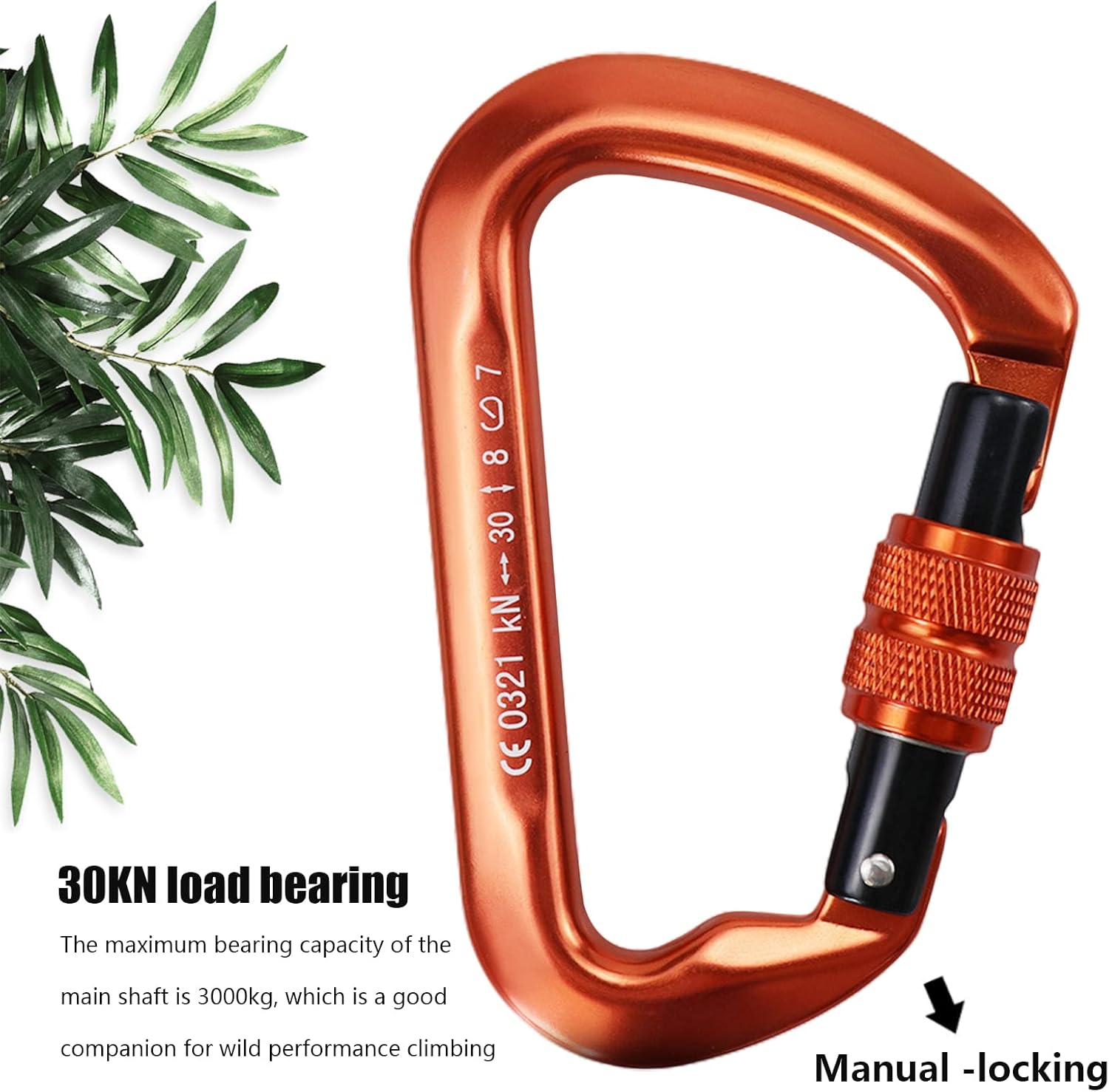 D Type Climbing Carabiner, Aviation Aluminum Alloy 2PCS 30KN Heavy Duty Rock Climbing Carabiner, CE Certified Climbing Buckle for Mountaineering image number 6