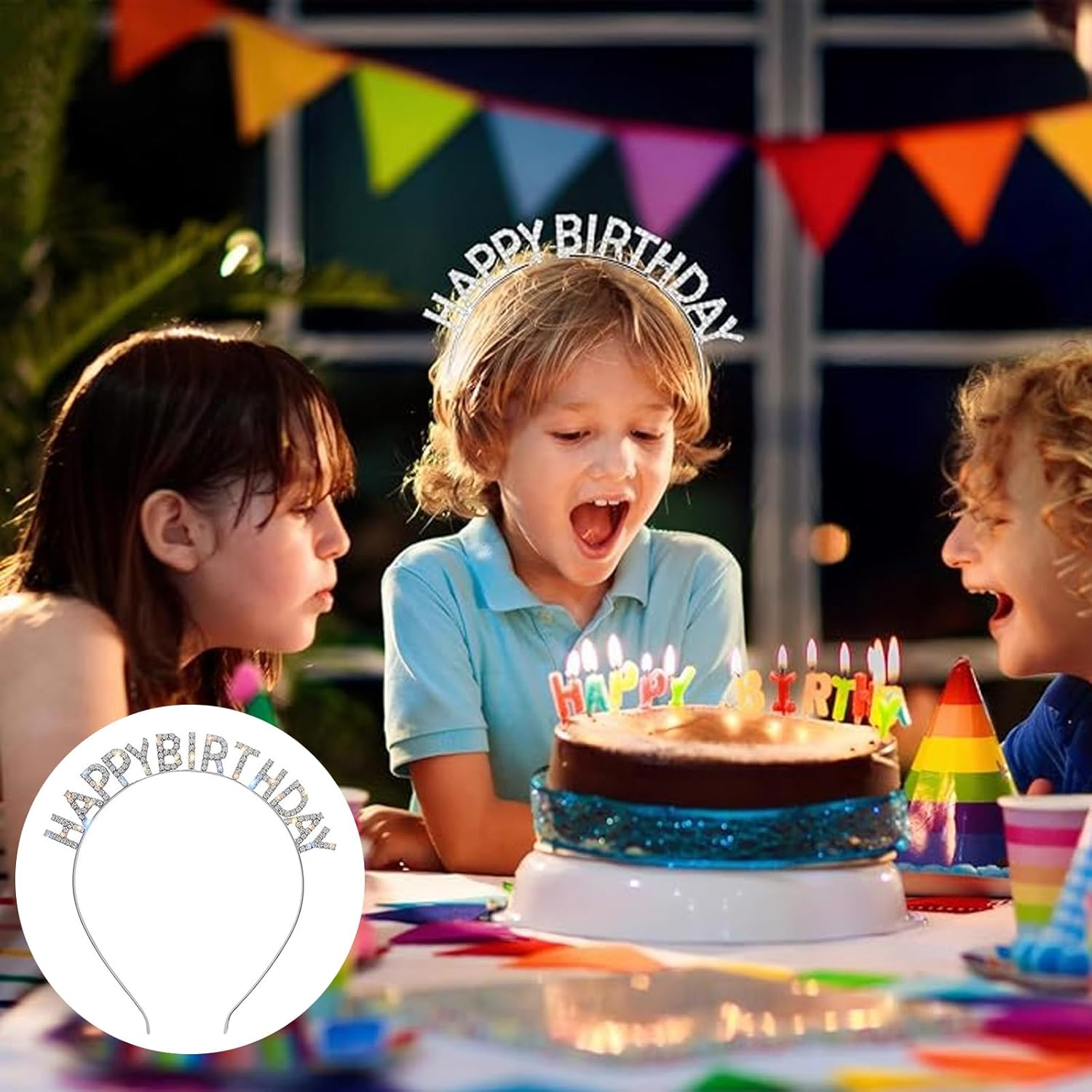 Aikeis Birthday Tiara, Little Birthday Crown Tiara, Little Girl Birthday Headband, Small Rhinestone Headband, Happy Birthday Tiara Hair Accessory (Silver) image number 1