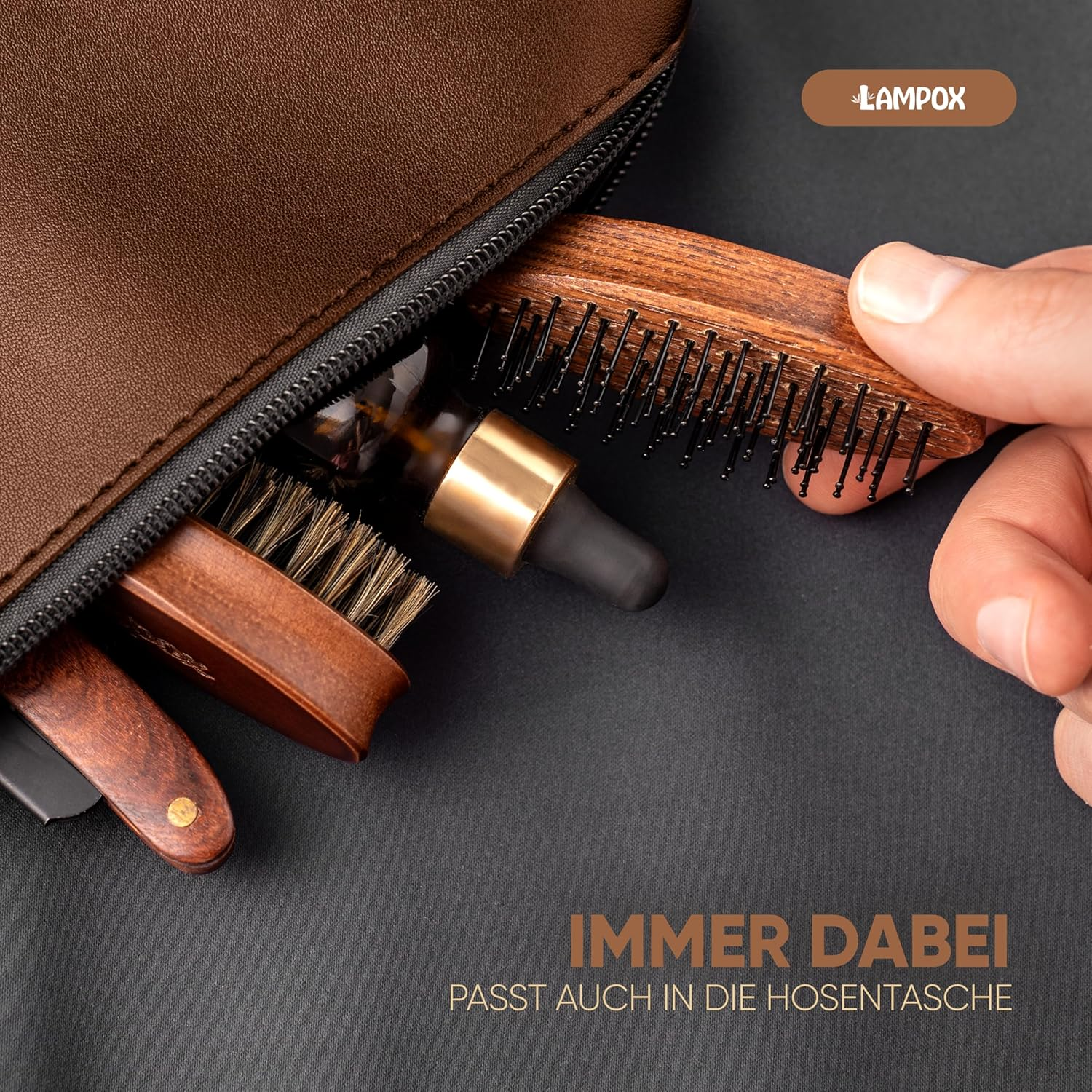 Lampox&reg; Men'S Beard Brush | Beard Styling I Beard Brush | for Short Medium Length Long Hair - for Daily Beard Care of 3-Day Beard or Full Beard (Set of 2)