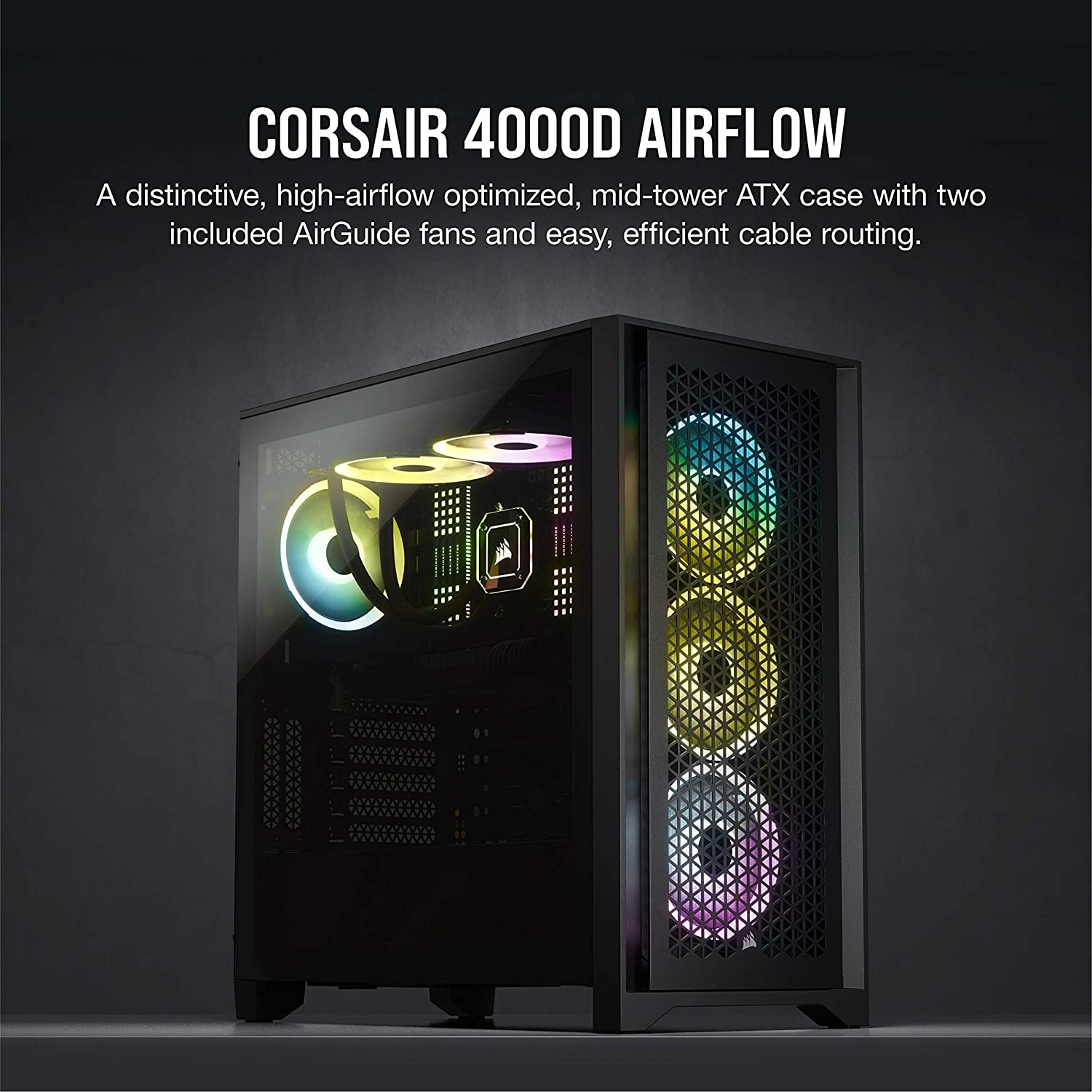 Corsair 4000D Airflow Tempered Glass Mid-Tower ATX Case (High-Airflow Front Panel, Tempered Glass Side Panel, Rapidroute Cable Management System, Spacious Interior, Two Included 120 Mm Fans) Black image number 3