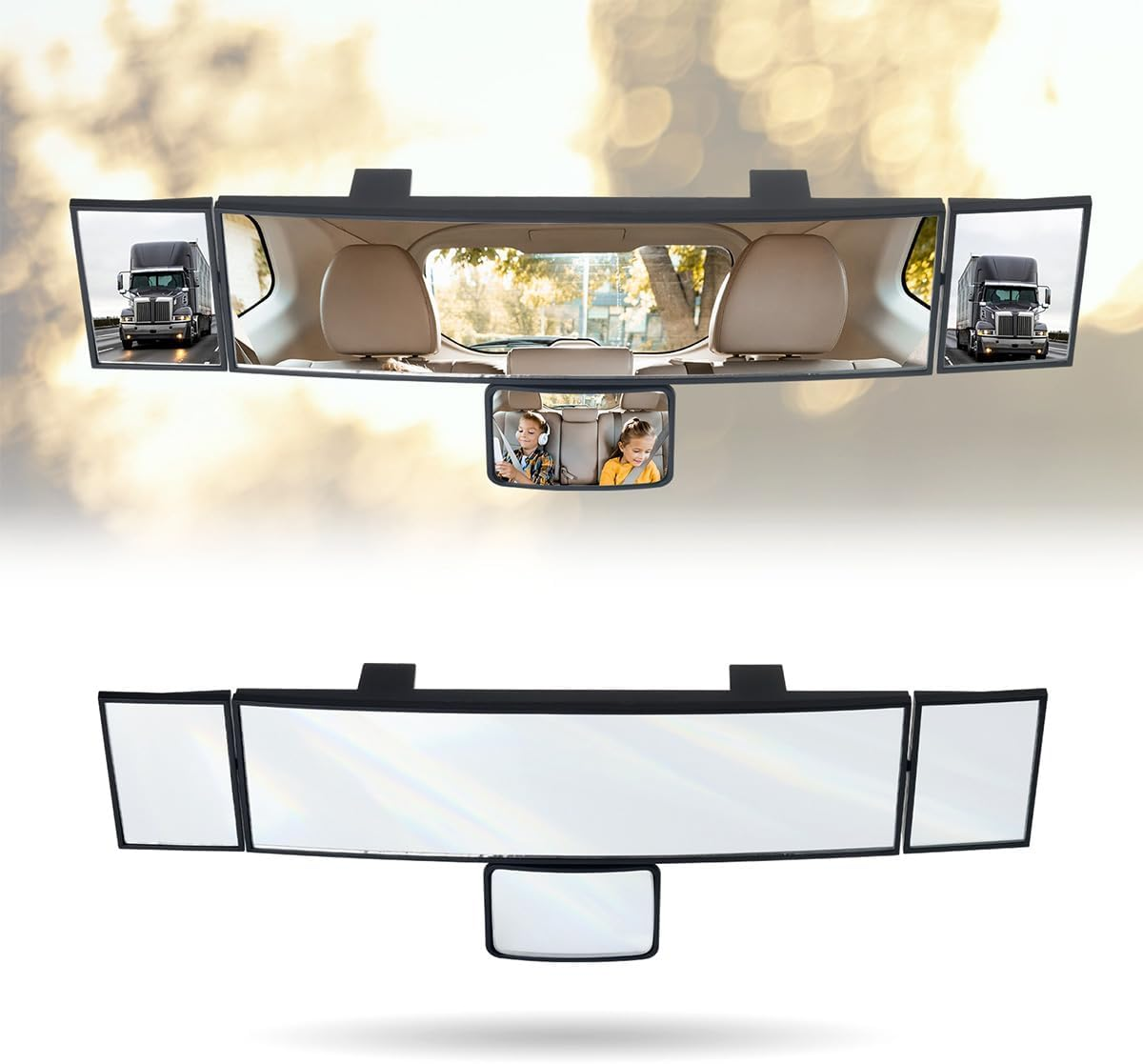 AIMALL 15In Wide-Angle Car Rearview Mirror with Baby View Blind Spot Assist Universal Clip-On Mirror for Mirror Heights 2.13In&ndash;3.54In ABS Frame Glass Surface