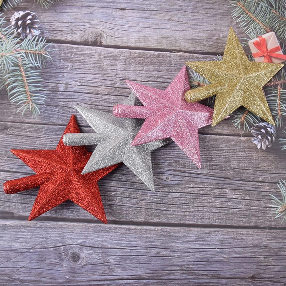 15CM Tree Top Star Christmas Decorations Glitter Tree Top Star Christmas Tree Topper Small Christmas Tree Decoration Treetop for Holiday Ornament, Pink - Gold image number 5