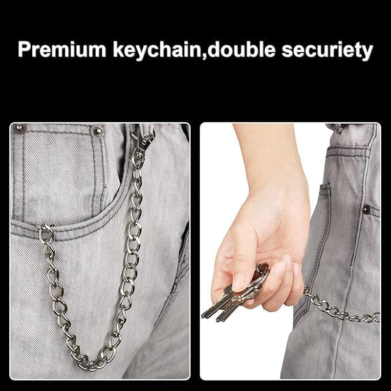 3 Pieces Wallet Chain Pocket Keychain Belt Metal Jeans Pants Chain with Lobster Clasps and Keyring for Men Women Keys Loop Purse Handbag image number 2