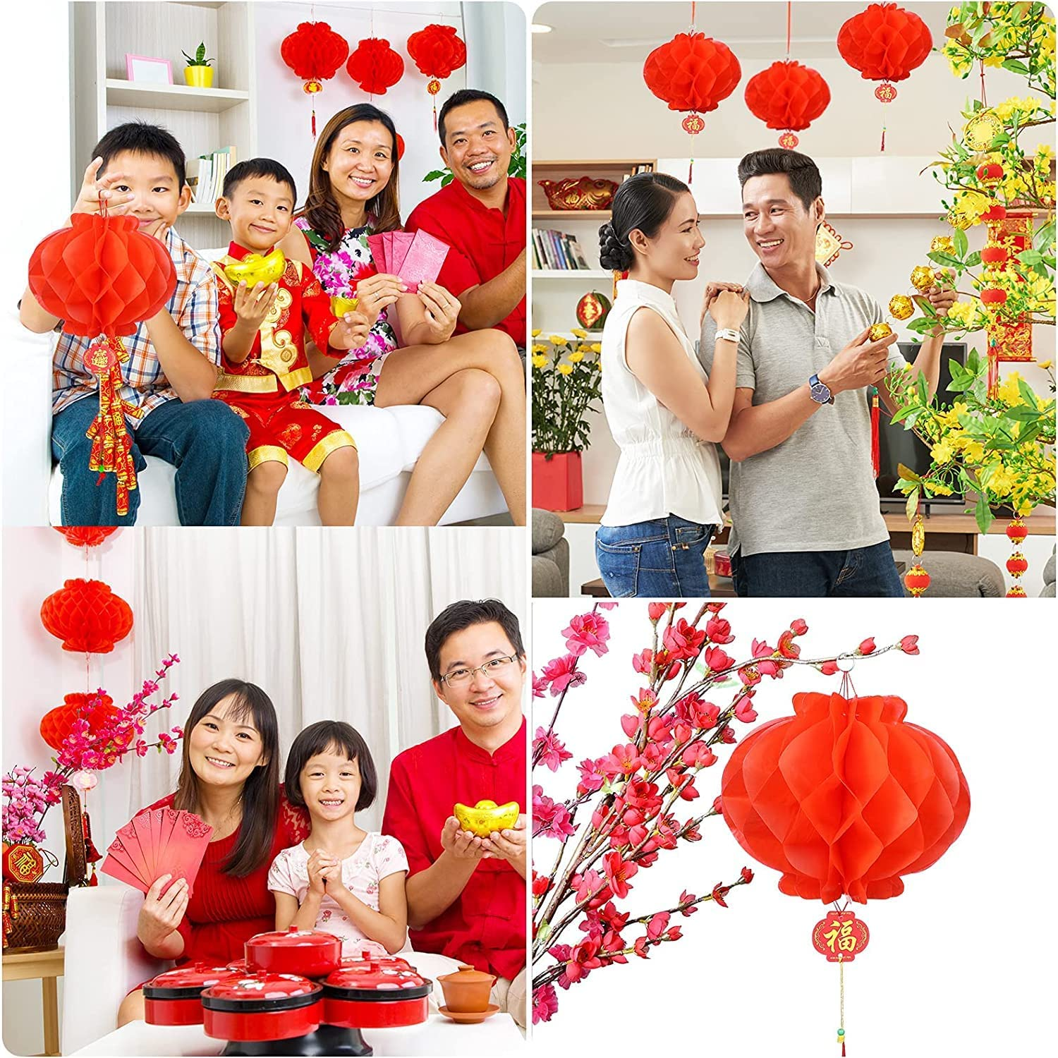 20 Pieces 10 Inch Chinese Red Paper Lanterns Festival Decorations for New Year, Spring Festival, Wedding and Restaurant image number 3