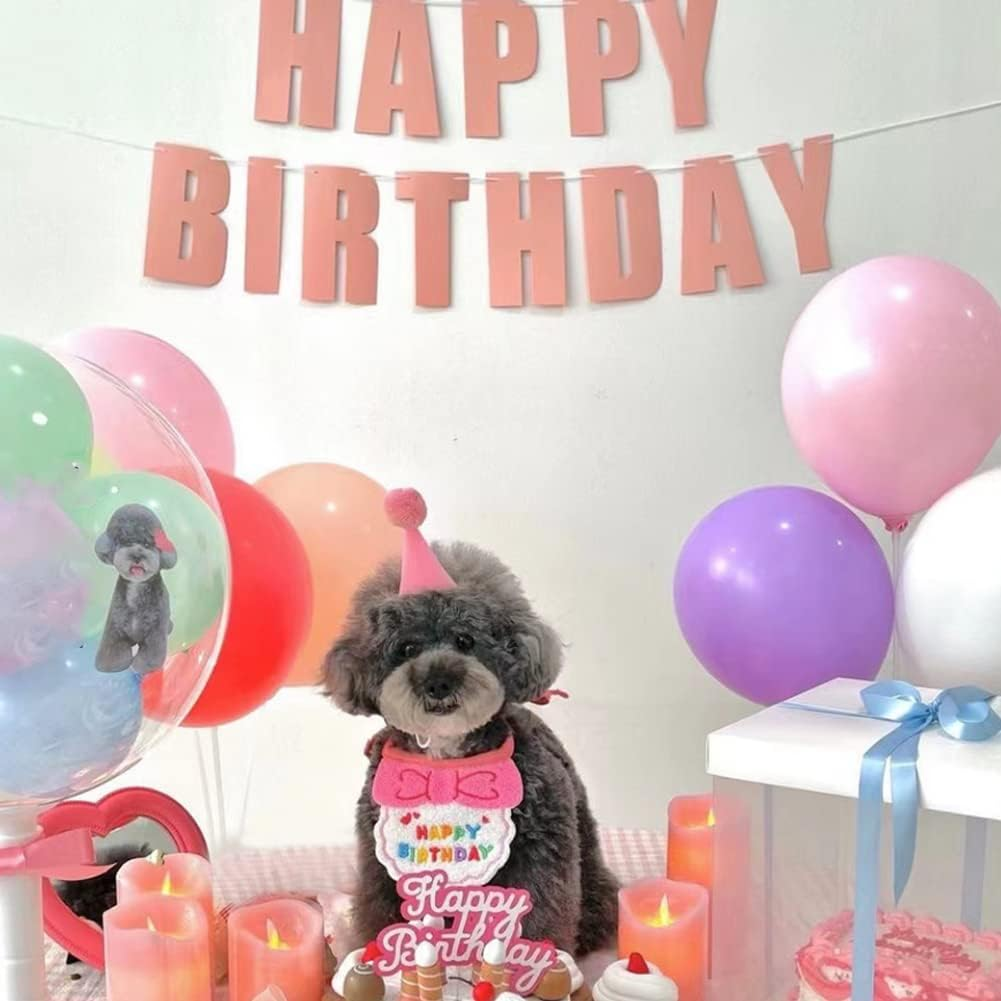 Cat Birthday Bandana Set, Cute Dog Birthday Hat and Pink Cartoon Bib, Pets Birthday Party Supplies Birthday Outfit for Cat and Dog image number 2