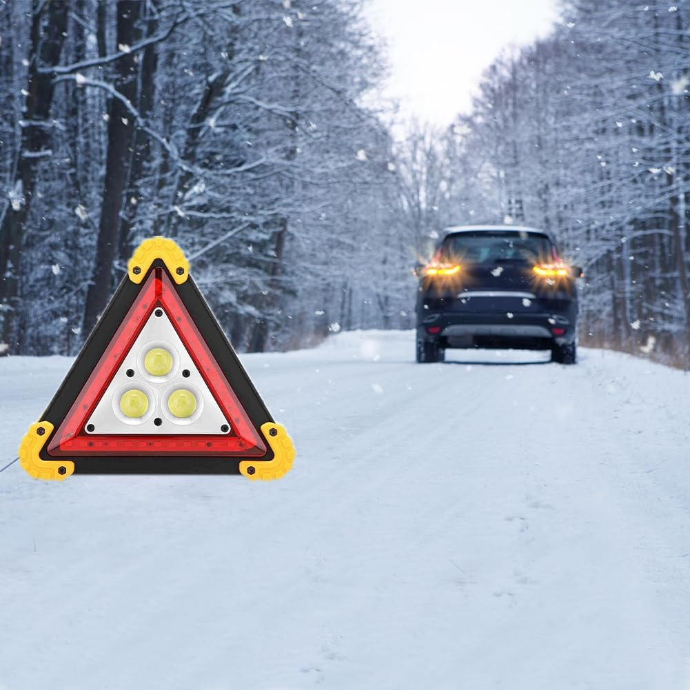 Lwuey Multifunctional Emergency Triangle Warning Light for Vehicles, Triangular LED Safety Flashing Sign Roadside Reflective Triangles Lamp Accident for Outdoor Camping Car Repairing Job Site Lighting image number 5