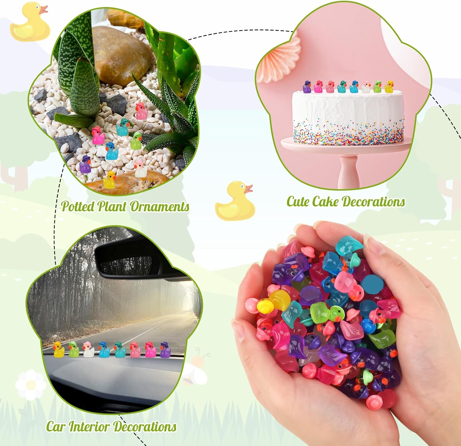 GGSTDDUP 80 Pack Luminous Mini Resin Ducks, Mini Ducks Tiny Duck Miniature Duck Figures Wearing Hat, Glow in the Dark DIY Crafts Cake Decor for Micro Landscape Dollhouse Garden (8 Colors)