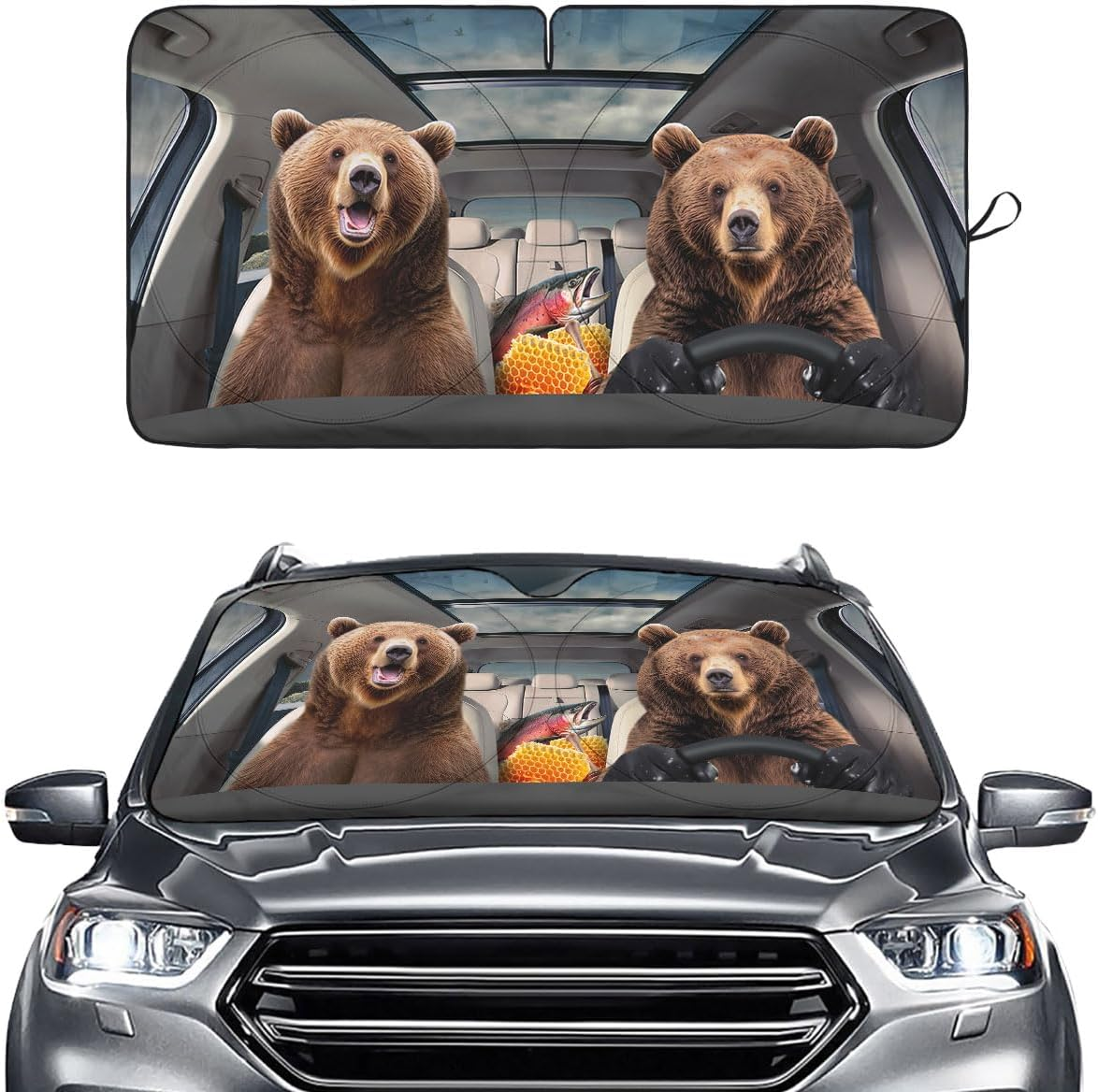 GENANY Highland Cow Family Funny Windshield Sun Shade for Car SUV Truck (55X29 Inches), Automobile Sunshade, Protector Blocks UV, Car Accessories