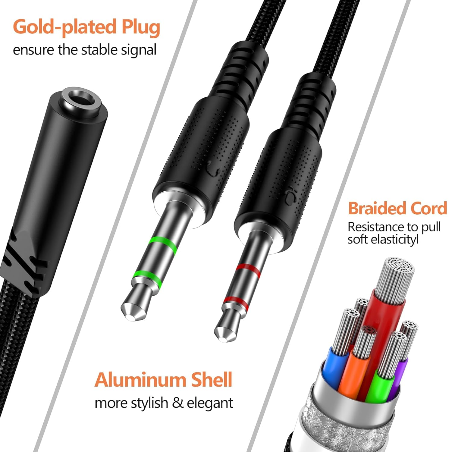 KOOPAO Headphone 3.5Mm Splitter Mic Cable for Computer, Headset 3.5Mm Female to 2 Dual Male Microphone Audio Stereo Jack Earphones Port to Gaming Speaker PC Adapter Black image number 3