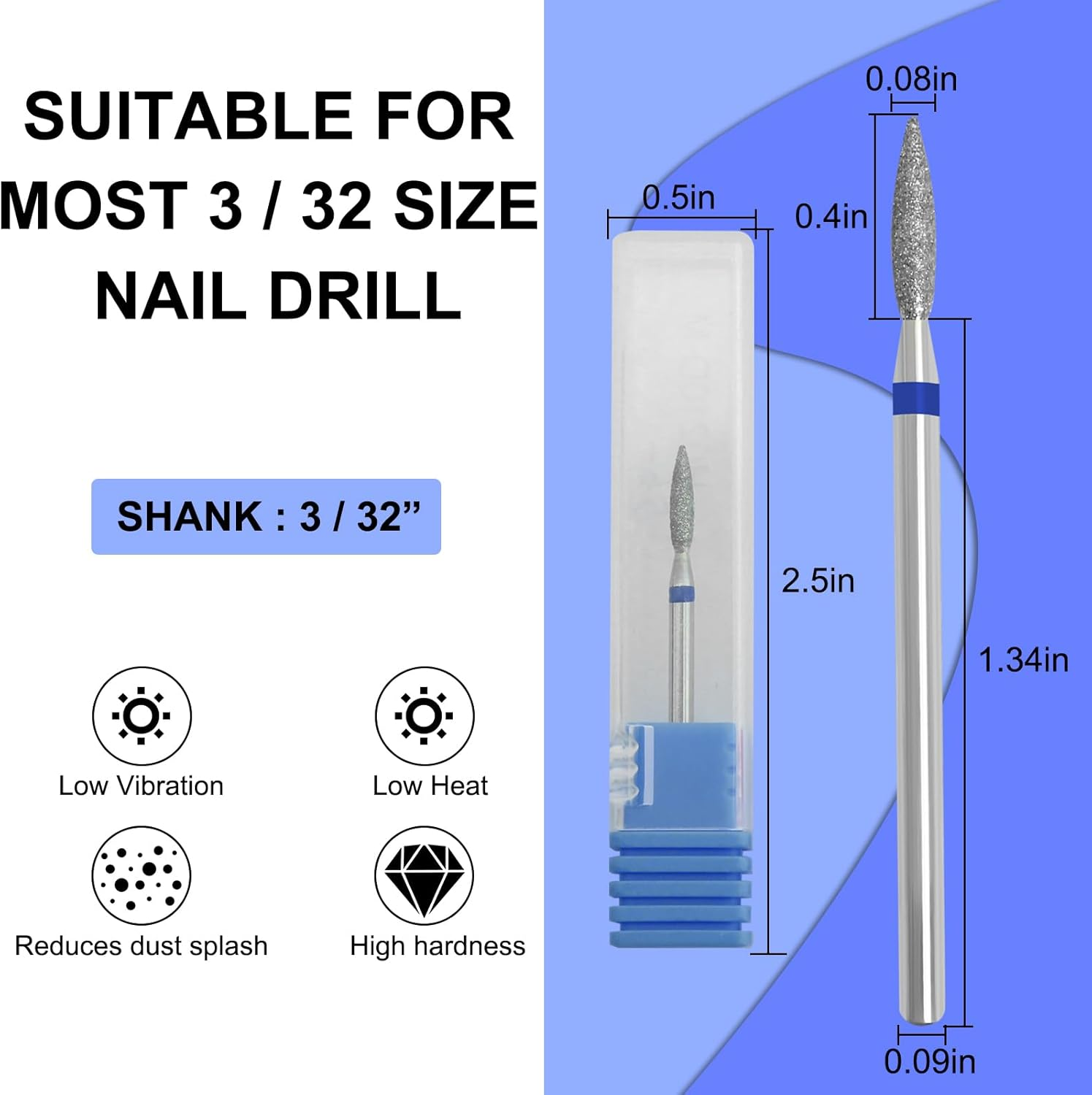 Vnjaoi Cuticle Nail Drill Bit, Nail Drill Bits Professional Diamond Bits for Nails Nail Buffer Bit Nail Trimer, under Nail Cleaner Cuticle Remover Nail Prepare, Nail Supplies for Nail Techs (Medium)