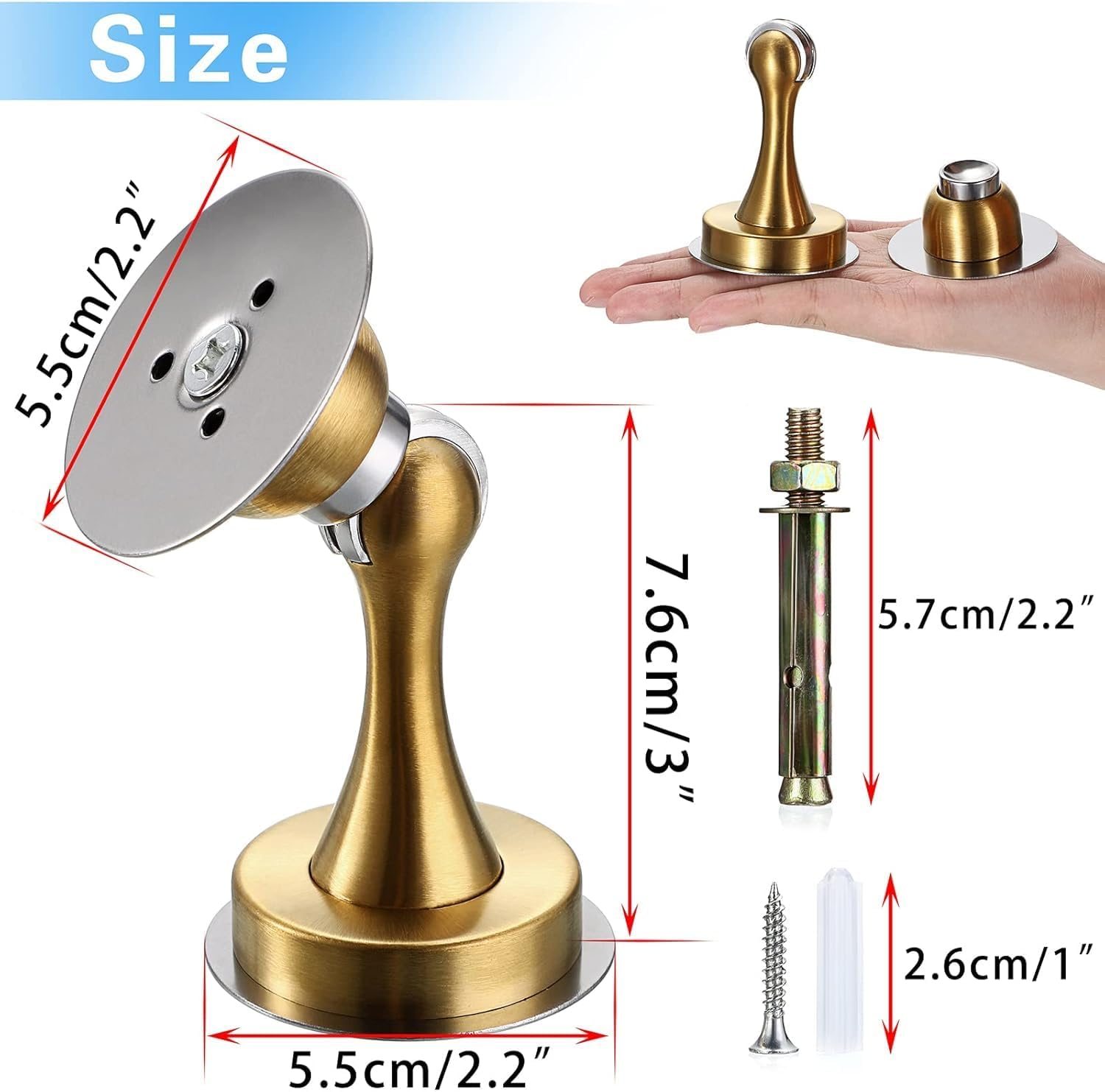 Magnetic Door Stopper, Heavy Duty Stainless Steel Door Stop Holder Come with 4 Pcs 3M Double-Sided Adhesive Tape & Hardware Screws,Install with Adhesive Tape or Screws on Floor Wall (Gold) - Silver image number 4