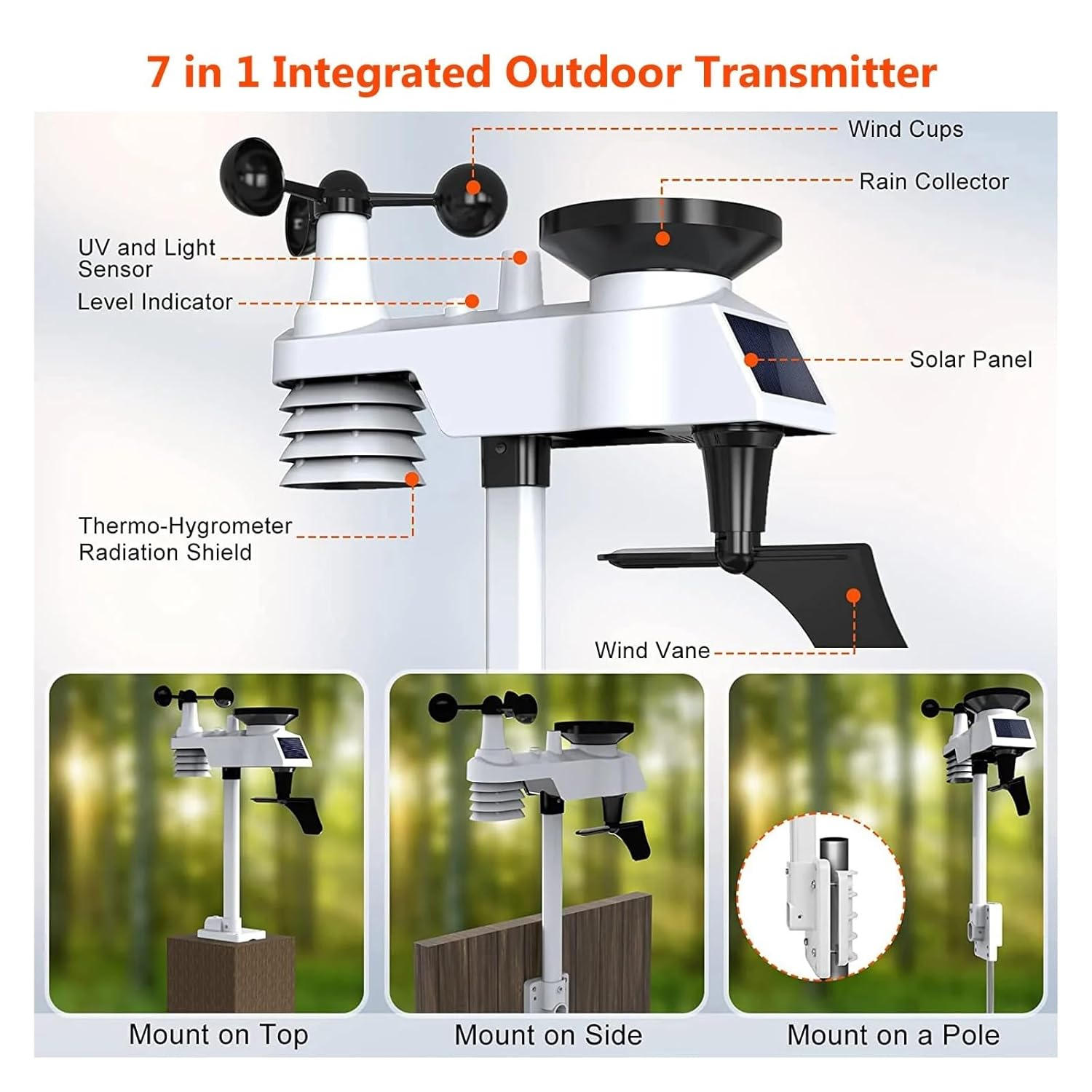 0371 Weather Station Outdoor Sensor Forecast Base Detector Indoor PM2.5 PM10 Co2 Monitor image number 5