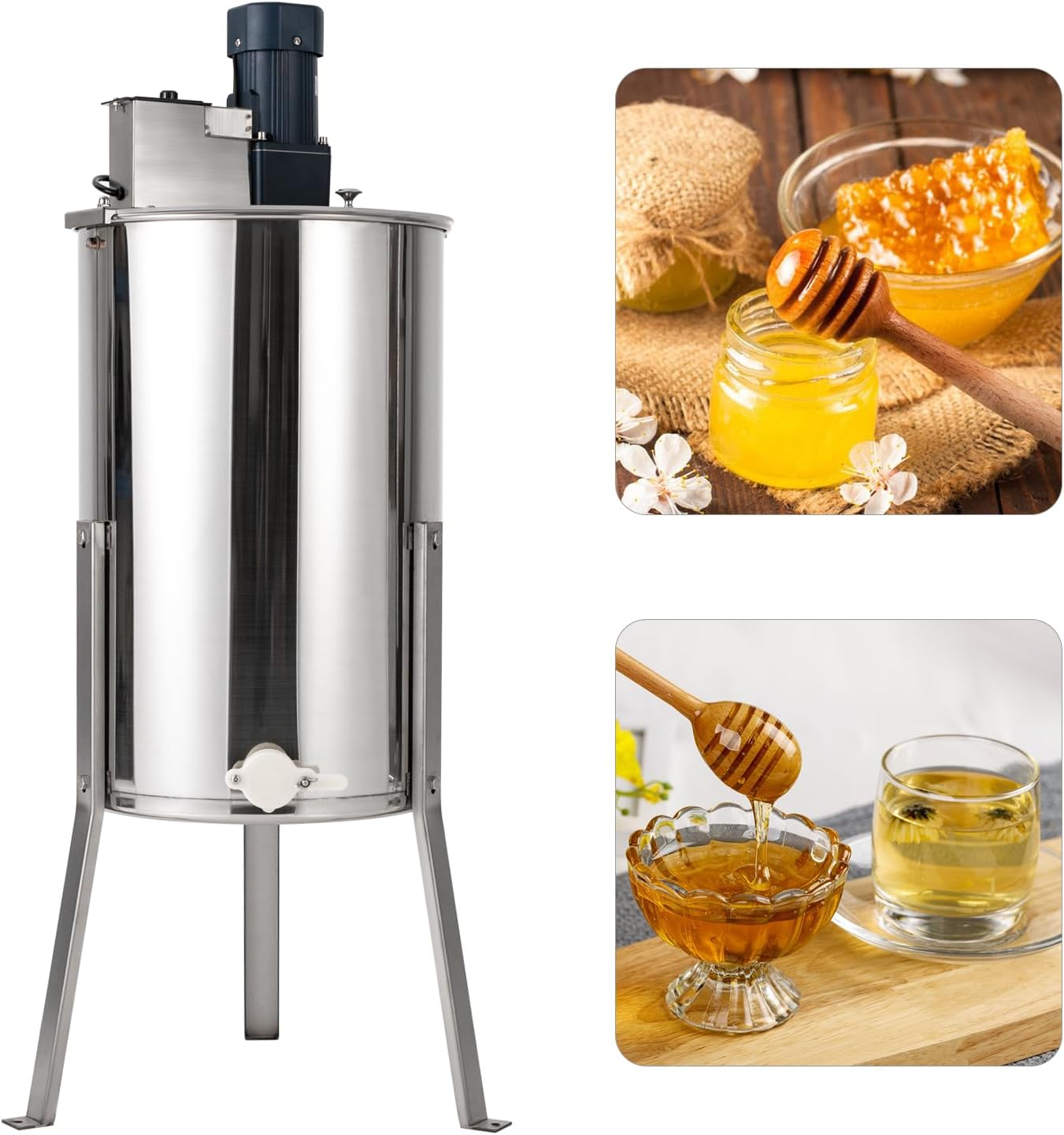 Electric Honey Extractor, 3 Frames Honey Spinner Extractor with Stand, Stainless Steel Bee Separator Extractor, Honeycomb Drum Apiary Centrifuge Equipment for Honey Beekeeper, 140W Motor image number 6