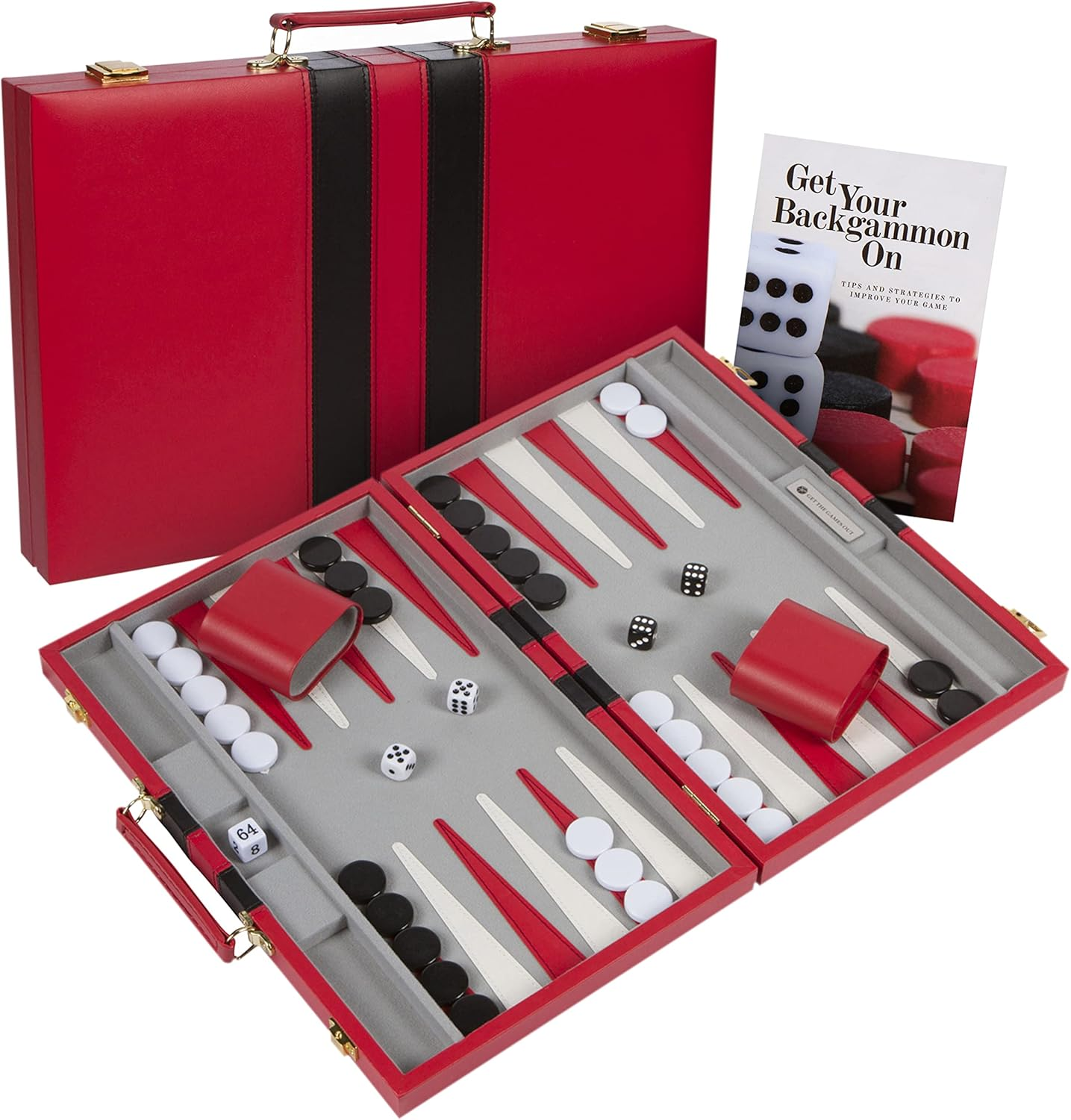 Get the Games Out Top Backgammon Set - Classic Board Game Case - Best Strategy & Tip Guide - Available in Small, Medium and Large Sizes (Red, Small) image number 3
