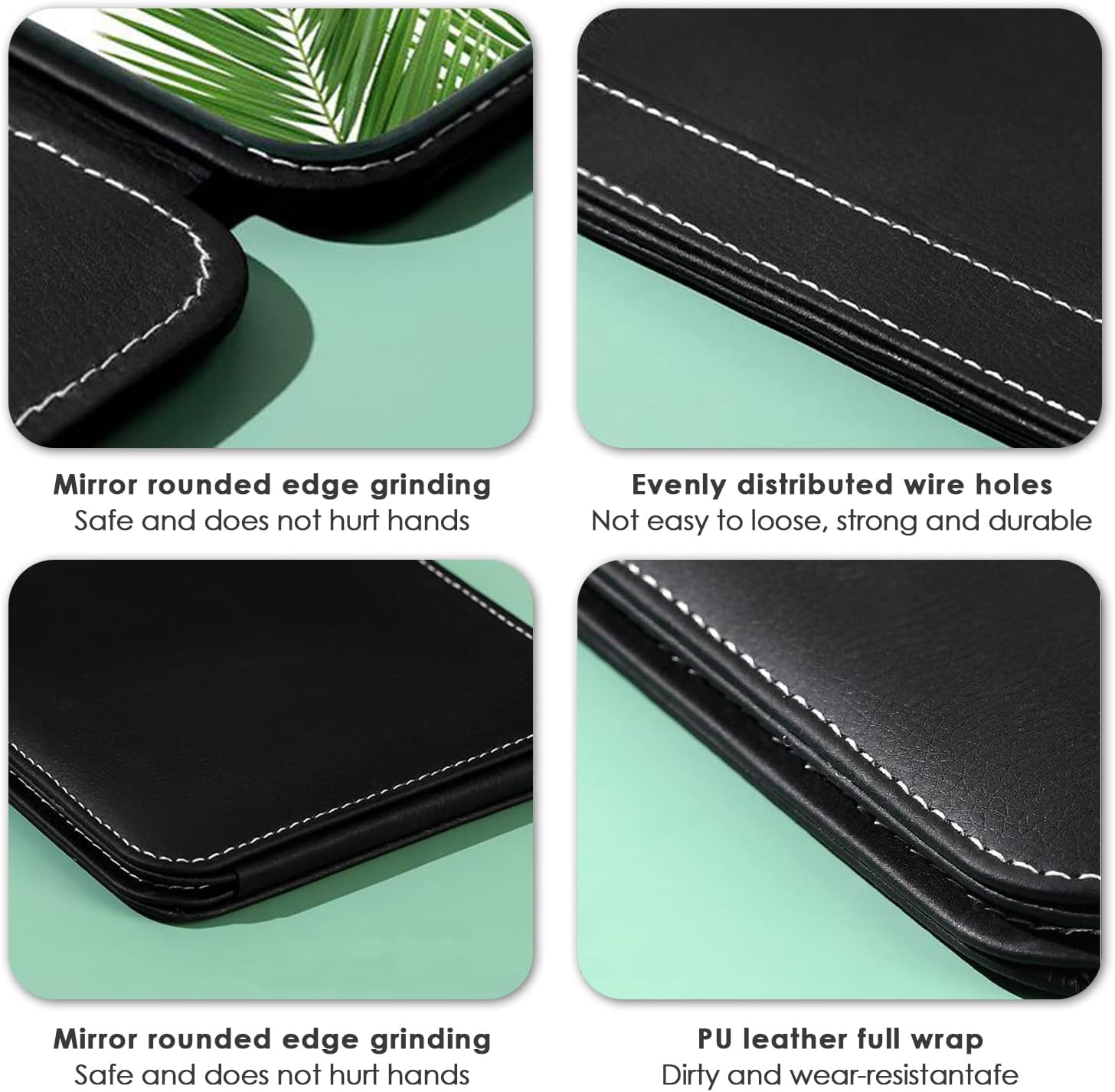 Portable Folding Makeup Mirror, PU Leather Cushioned Cover Vanity Mirror with Stand for Travel Outing Tabletop Personal (White) image number 3