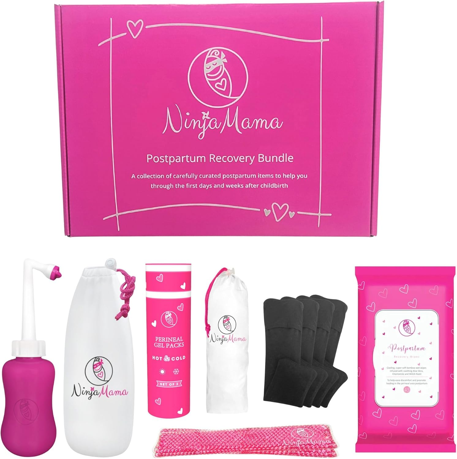 Ninja Mama C-Section Recovery Kit &ndash; Includes Peri Bottle, Silicone Scar Strips, Postpartum Underwear (5 Pack) & Hot Cold Therapy Packs &ndash; Essentials for C-Section Healing