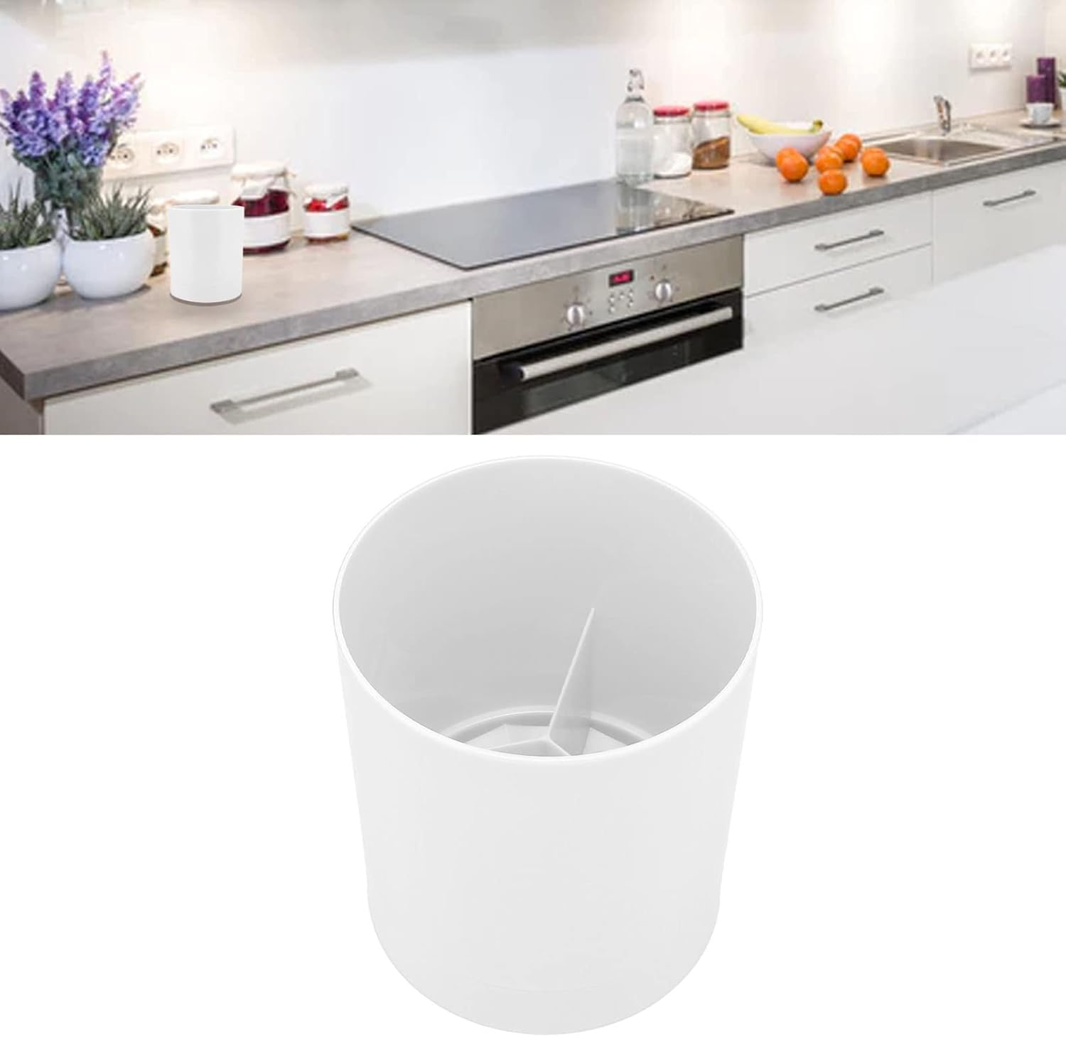 Cutlery Holder, Utensil Holder, 360 Rotating Cutlery Organiser, Utensils, Storage Basket, Cutlery Basket, Cutlery Storage, Kitchen Drip Holder, Dry Stand, Non-Slip PP (White) image number 1