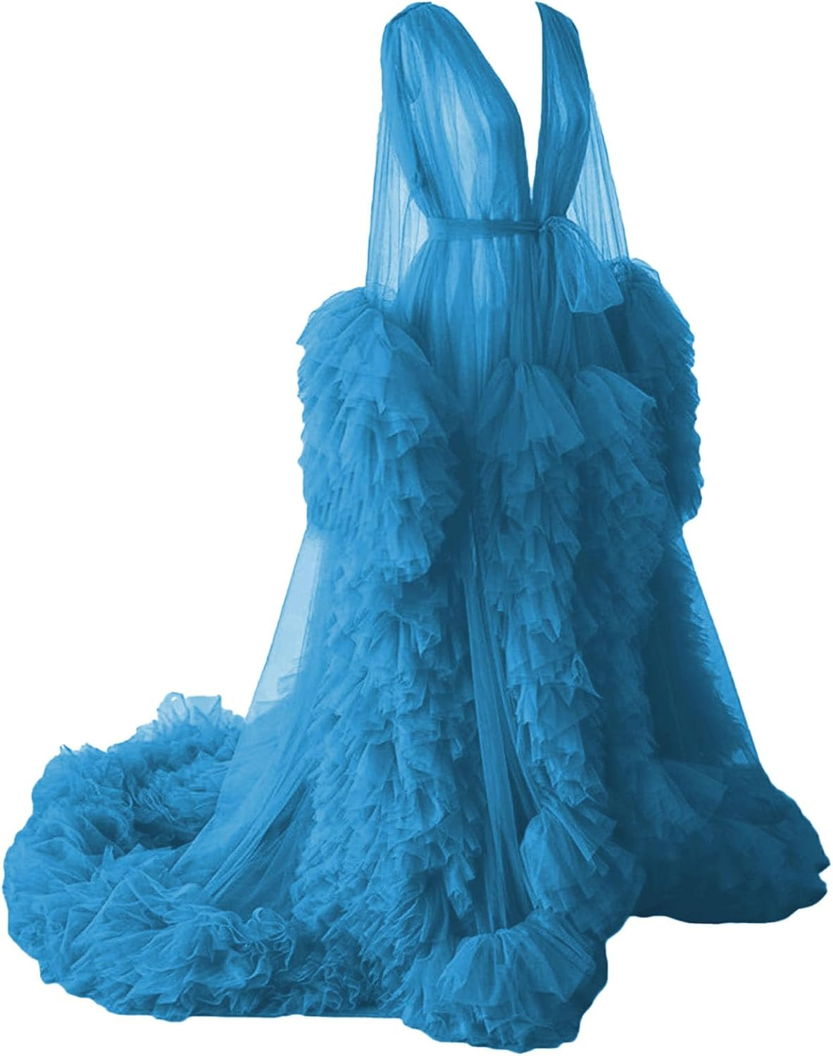 Tianzhihe Women'S Tulle Robe Puffy Maternity Photoshoot Bridal Lingerie Bathgown Dressing Gown Sheer Long