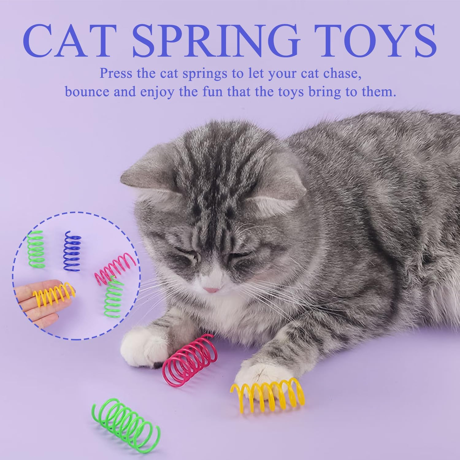 SYEYCW 40 Pcs Cat Springs, Cat Toy Springs, Cat Colorful Springs Toys, Cat Creative Toys for Kittens, Cat Interactive Toy, Plastic Coil Spiral Springs, for Swatting, Biting, Hunting Kitten Toys image number 2