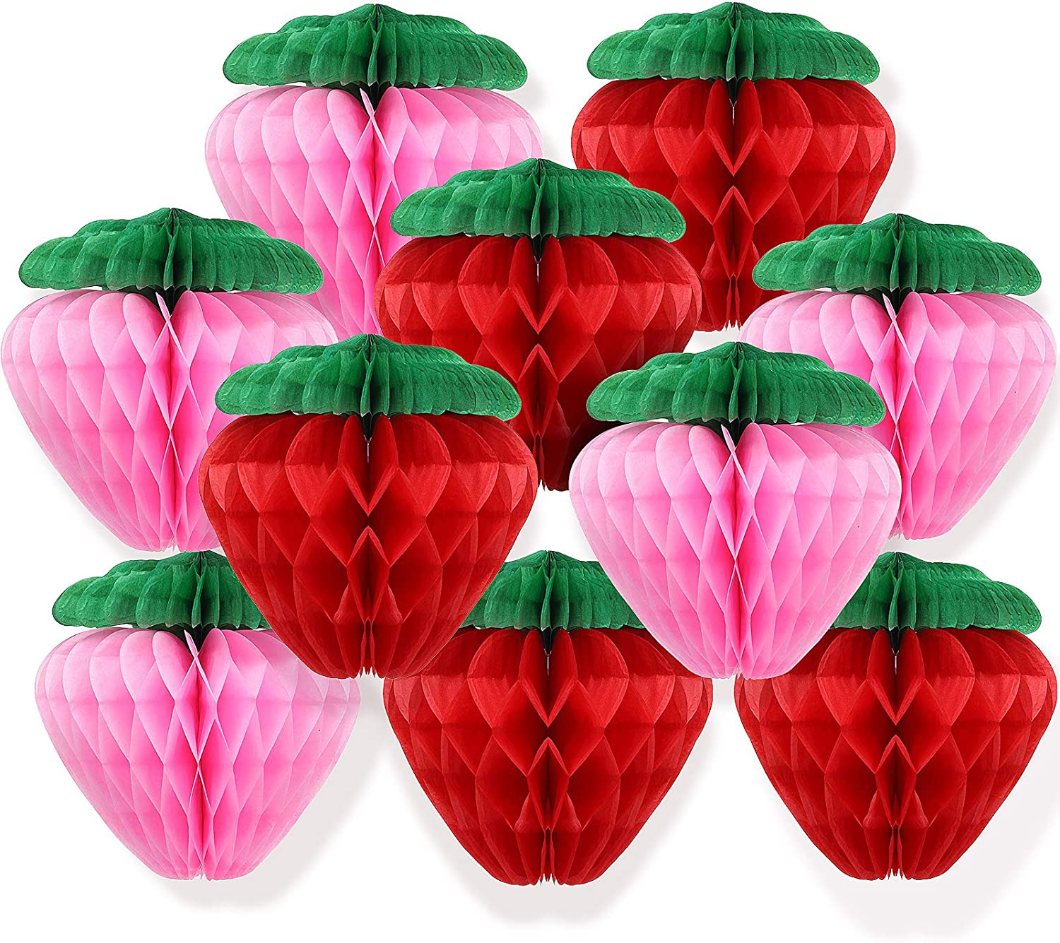 Skylety 10 Pieces 6 Inch Paper Strawberry Honeycomb Ball Tissue Paper Strawberry Ball for Birthday Party Decoration(Red)