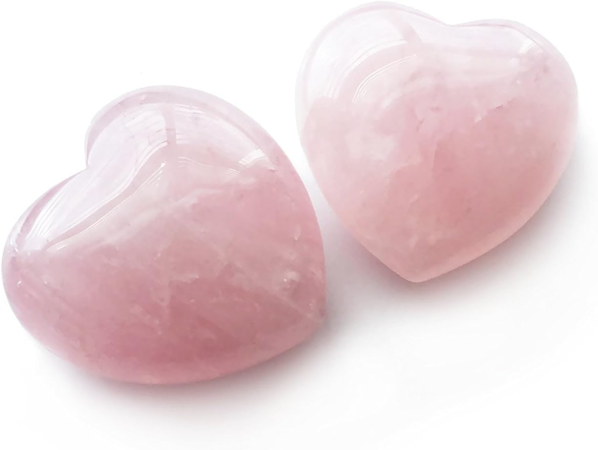 Puffy Heart Hand-Carved of 100% Natural Crystal Stones for Chakra Energy Healing, Meditaion, Massage and Decoration (Set of 2 Rose Quartz) image number 3