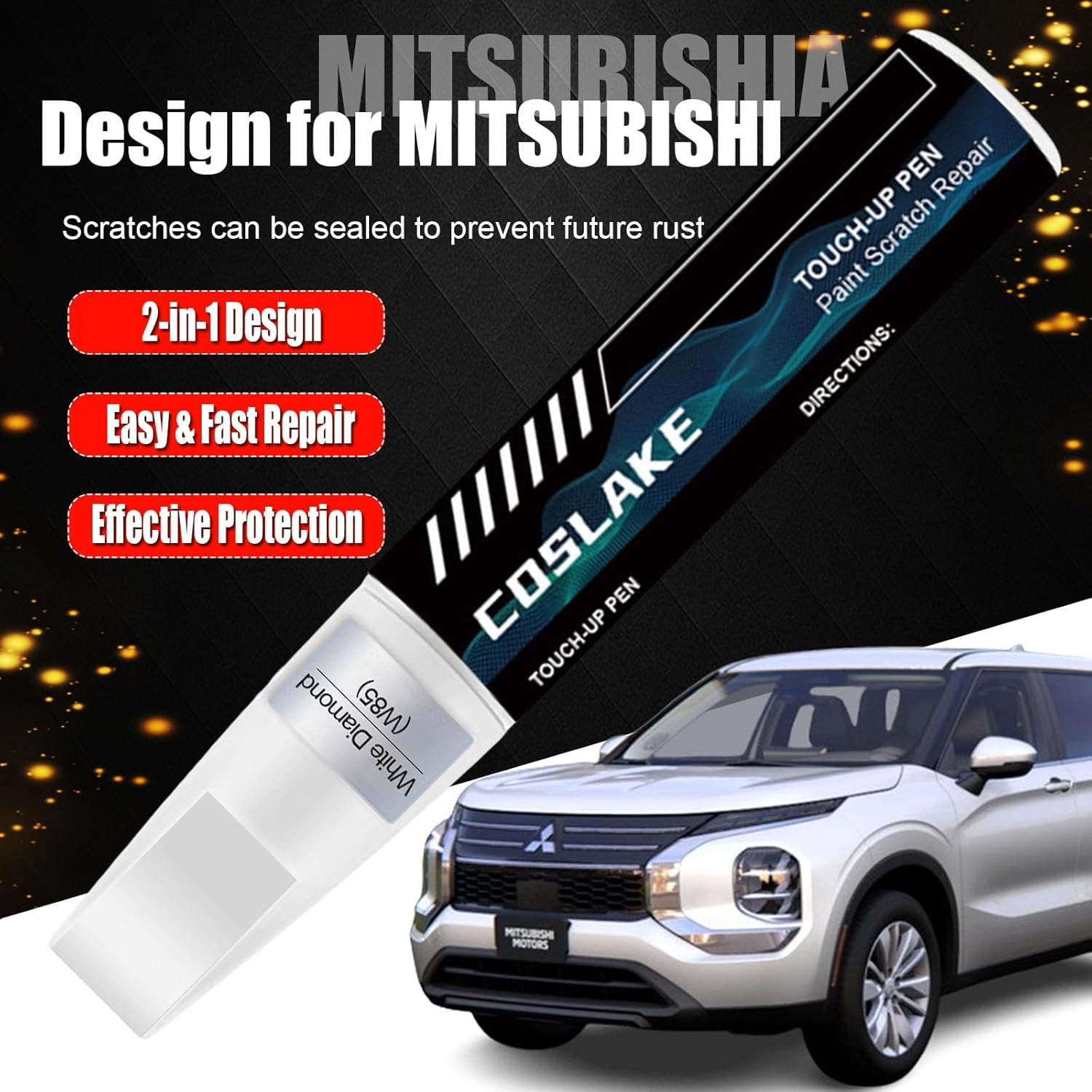 Car Touch up Paint(White Diamond(W85)) for Mitsubishi, Car Paint Scratch Repair Kit, Quick & Easy Solution to Repair, 2 in 1 Scratch Remover Pen with 2PCS Disposable Micro Applicators image number 5