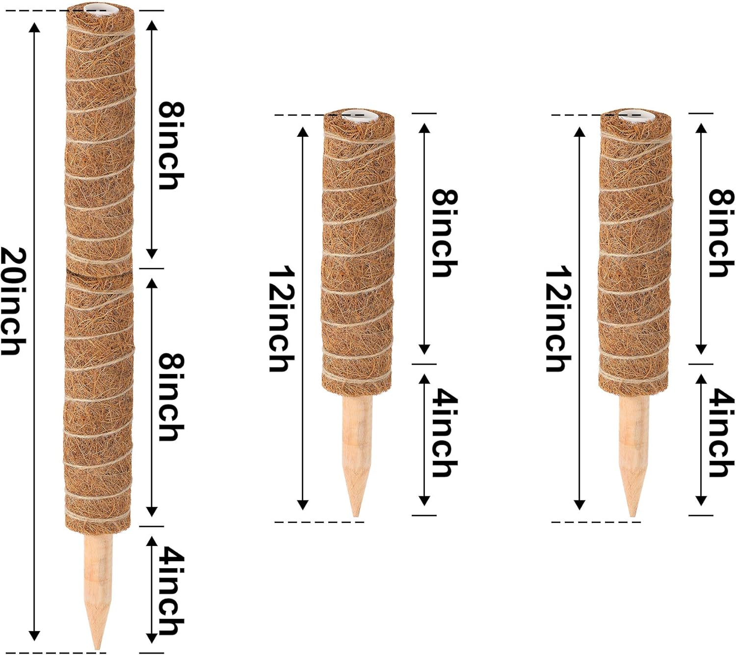 Augshy Moss Pole, Total Length 20 Inch Coir Totem Pole - 2Pcs 12 Inch Moss Pole, Coir Moss Stick for Monstera Climbing Indoor Creepers Plant Support Extension