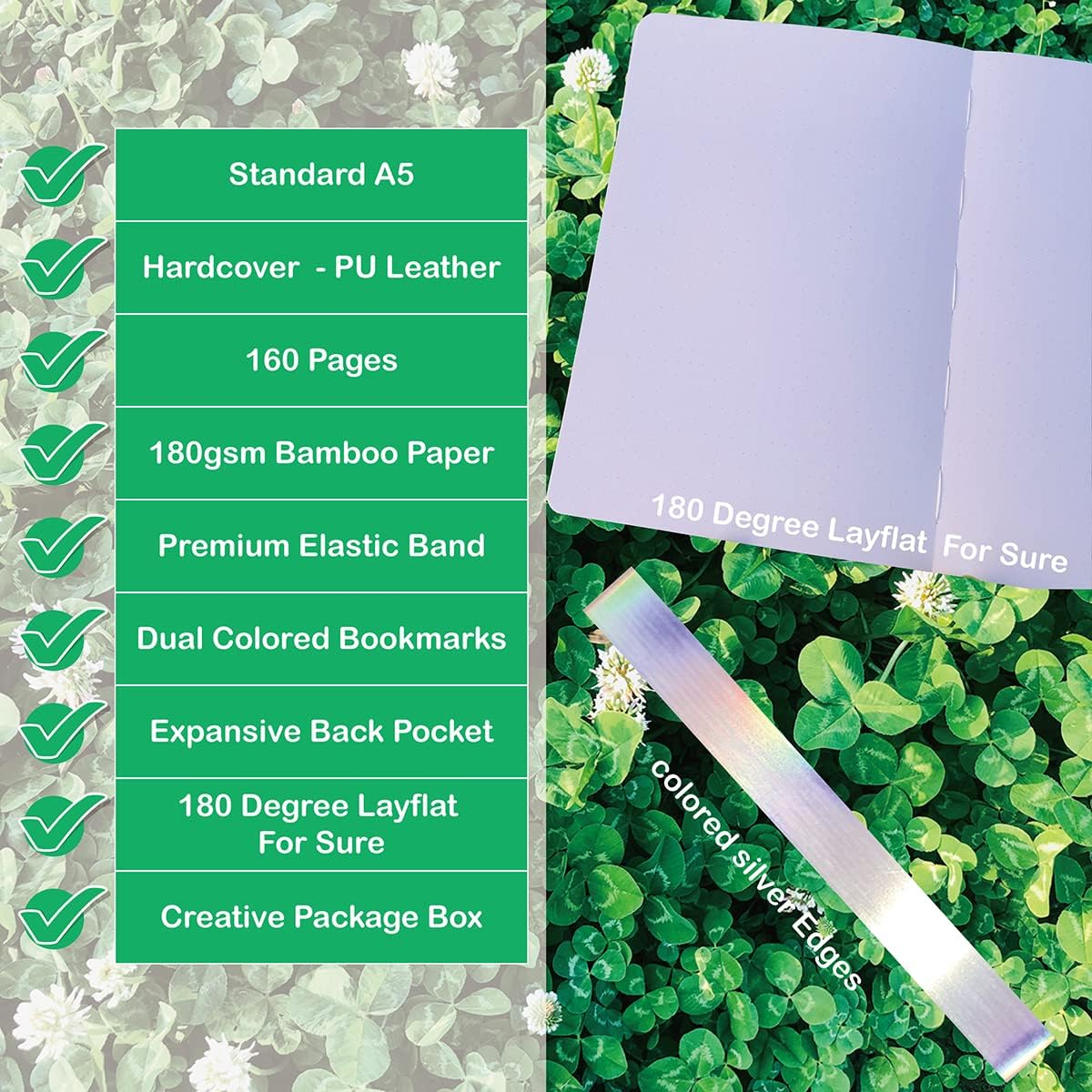 A5 Dotted Notebook - Bullet Dot Grid Journal - 180G Thick Bamboo Paper - 160 Dot Grid Pages 5X5 MM - Waterproof Hardcover - Watercolor Drawing for Artist and Students (BK-1) image number 3