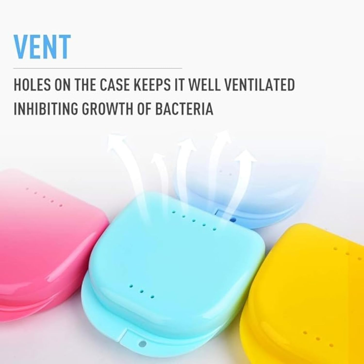 Portable Retainer Case 7.7X8X2.5Cm with Vent Holes, Slim Holder for Invisible Aligners, Mouth Guards & Orthodontic Appliances, Travel Essential, White & Pink image number 4