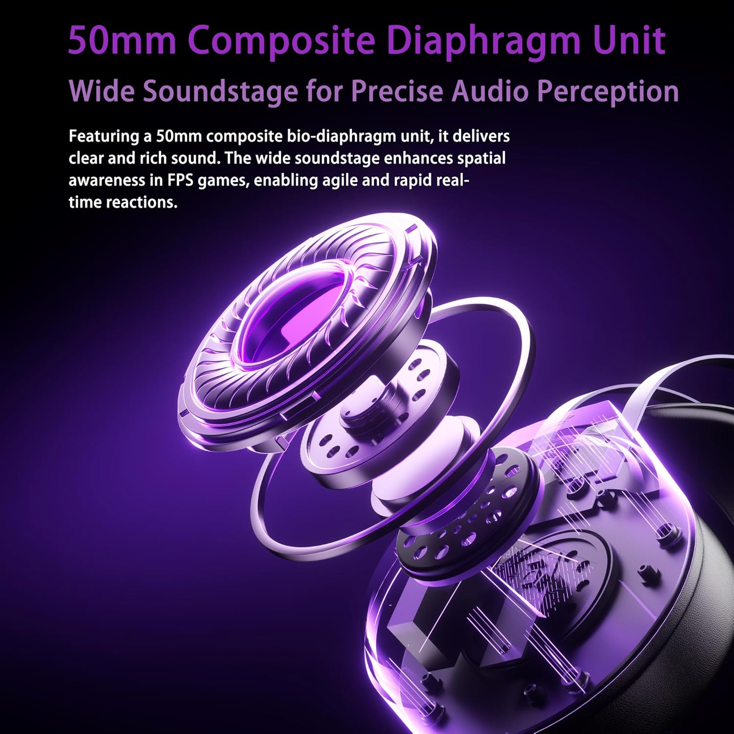 Unisonpet Gaming Headset for Pc,Laptop,Xbox, Ps4, Ps5, Switch,Noise Cancelling over Ear Headphones with Mic,Rgb Light, Soft Memory Earmuffs-Black Purple image number 3