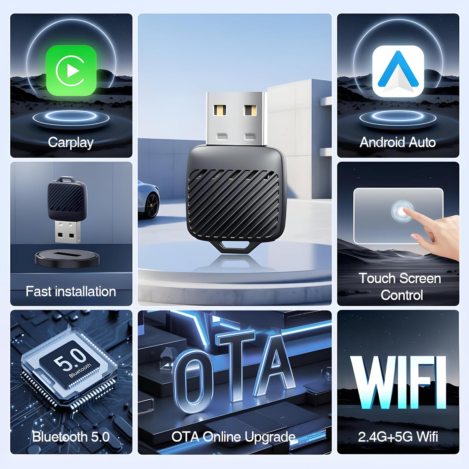 PIEKEDS Wireless Carplay Adapter, Android Auto & Carplay 2-In-1, Carplay Wireless Adapter for Ios 10 & Android 11+, 5.8Ghz Wi-Fi 6 & BT5.4, Plug & Play, Car Play Wireless Adapter image number 4