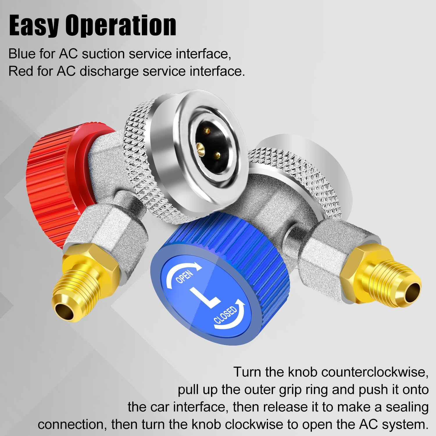ADAFIRST AC R134A Adjustable Quick Coupler Adapters Work as Auto Air Conditioning Manifold Gauge Fittings, Automotive HVAC Low and High Side Service Port Connectors Connect Car Freon Charging Hose image number 5