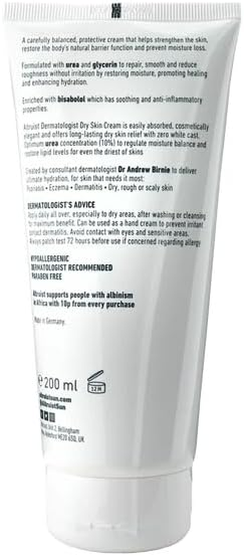 ALTRUIST. Dermatologist Dry Skin Repair Cream 10% Urea &ndash; Medical Grade Moisturiser with Glycerin and Urea by Dr Andrew Birnie, Suitable for Sensitive Skin &ndash; 200 Ml image number 1