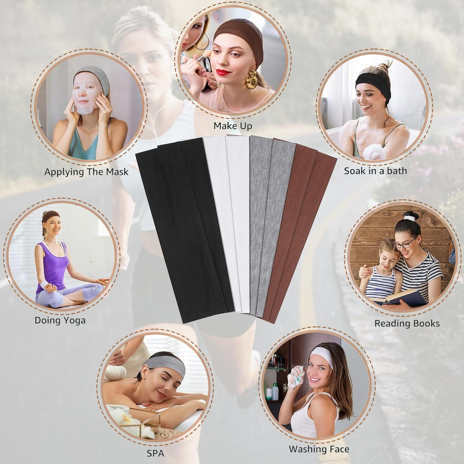 Headbands for Women, 8Pcs Stretchy Non Slip Soft Cotton Cloth Hair Bands for Sports, Workout, Yoga and Running image number 5