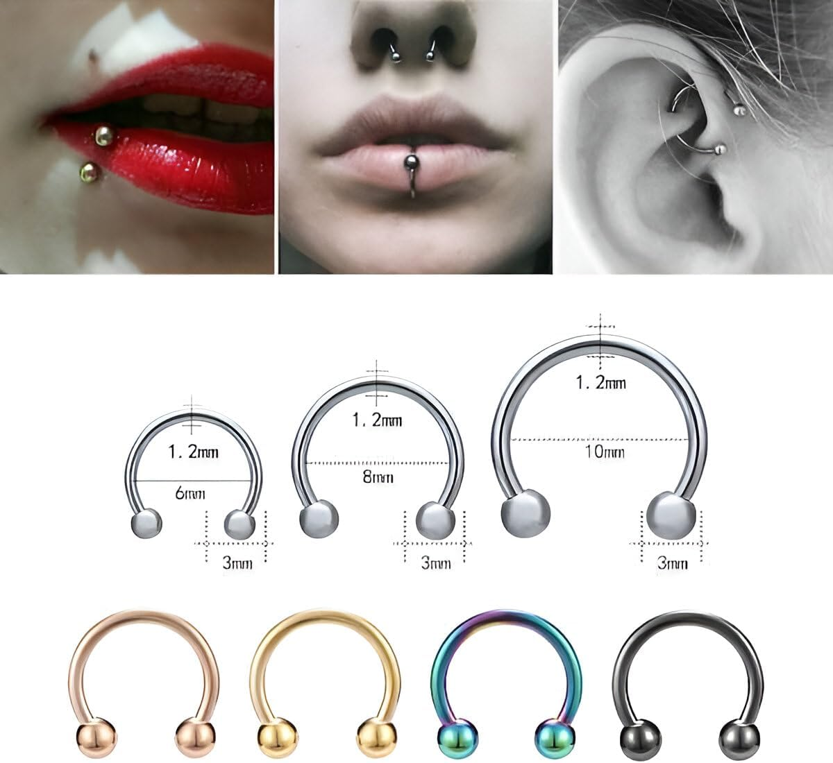 Gold Stainless Steel Horseshoe Septum Ring - 16G Piercing Jewelry for Helix, Daith, Cartilage, Tragus, Nipple, Eyebrow 6Mm, 8Mm,10Mm image number 4