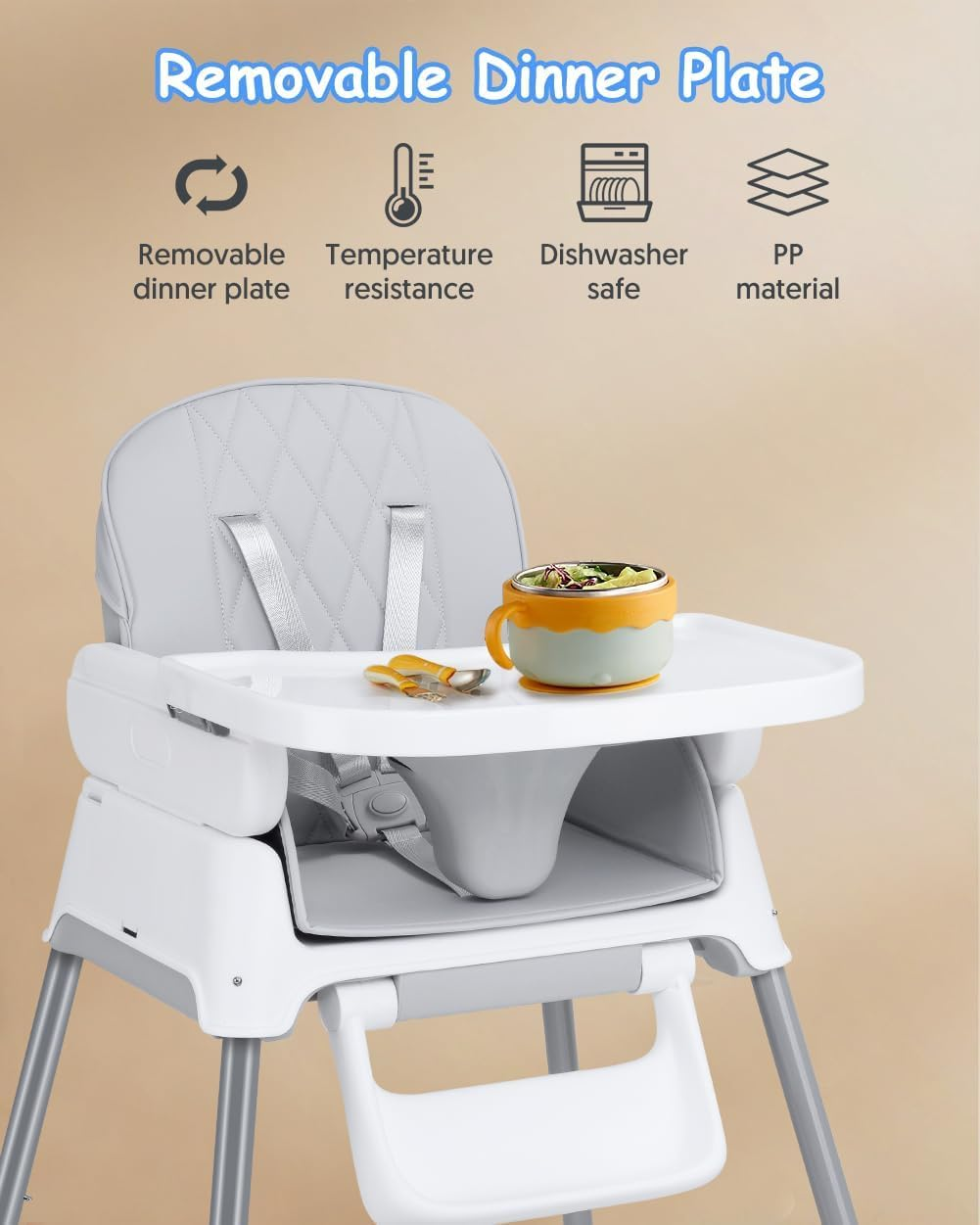 Bellababy High Chair, Adjustable Convertible 3 in 1 Baby Highchair, Booster Seat, Toddler Chair Compact/Light Weight/Portable/Easy to Clean image number 4