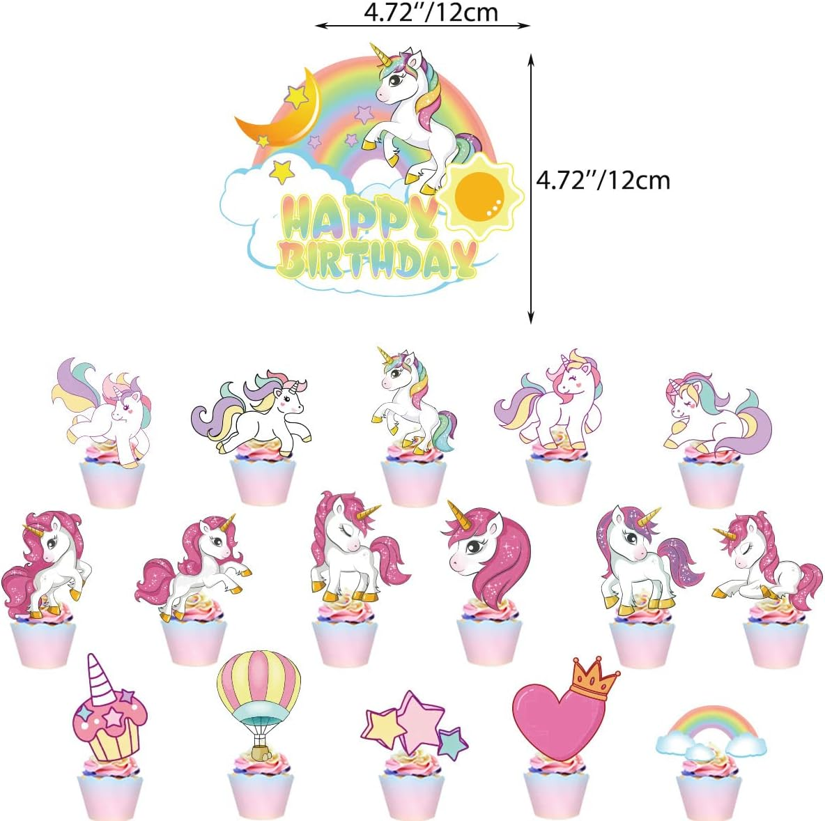 17Pcs Unicorn Theme Cupcake Toppers Unicorn Party Cake Decorations Rainbow Birthday Party Decoration Birthday Cake Toppers for Girls image number 6