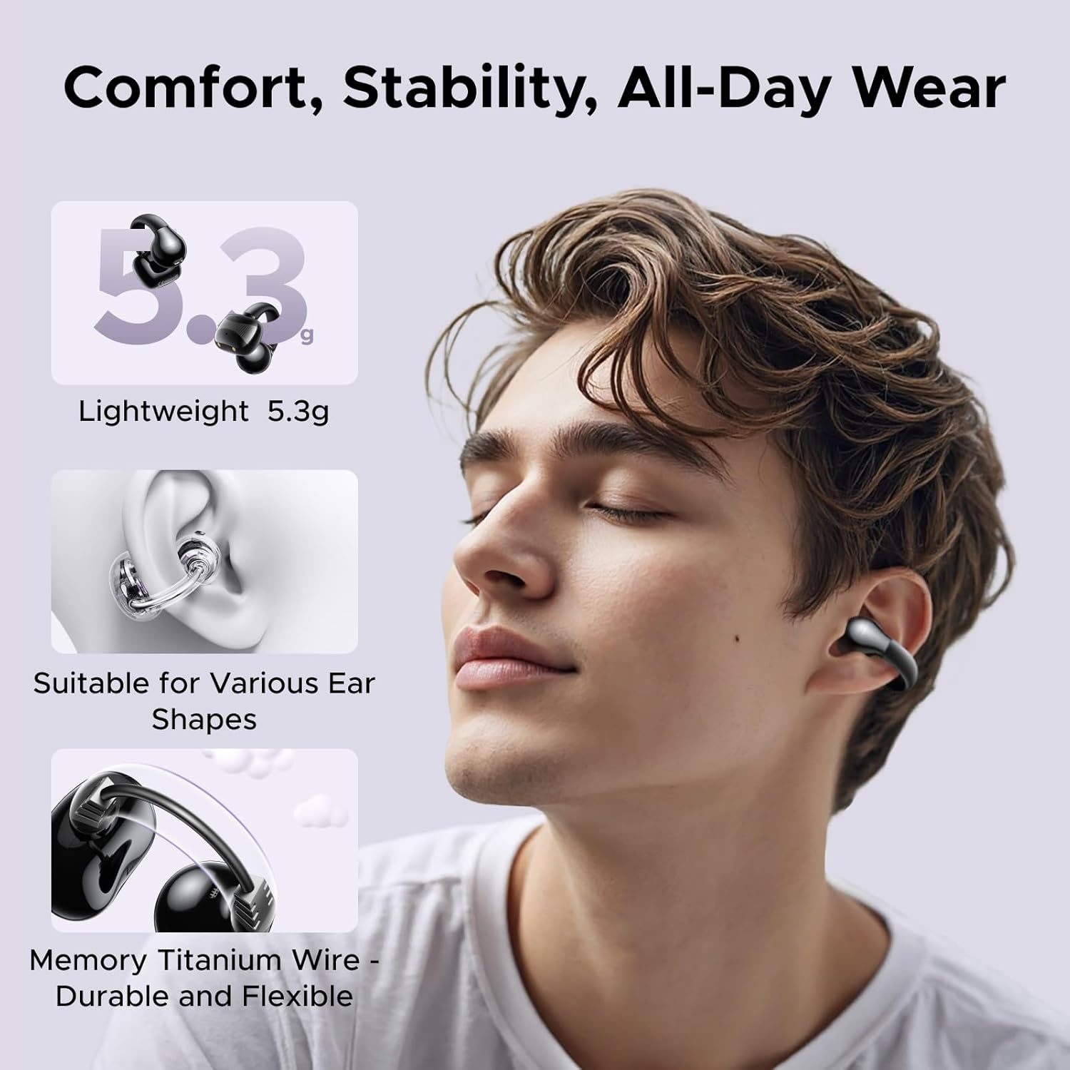 UGREEN Open Ear Headphones Wireless Earbuds Bluetooth 5.4, 30H Playtime, ENC Noise Cancelling Earphone, Hi-Fi Stereo Deep Bass, IPX5 Waterproof, Comfortable Fit for Running Gym image number 3