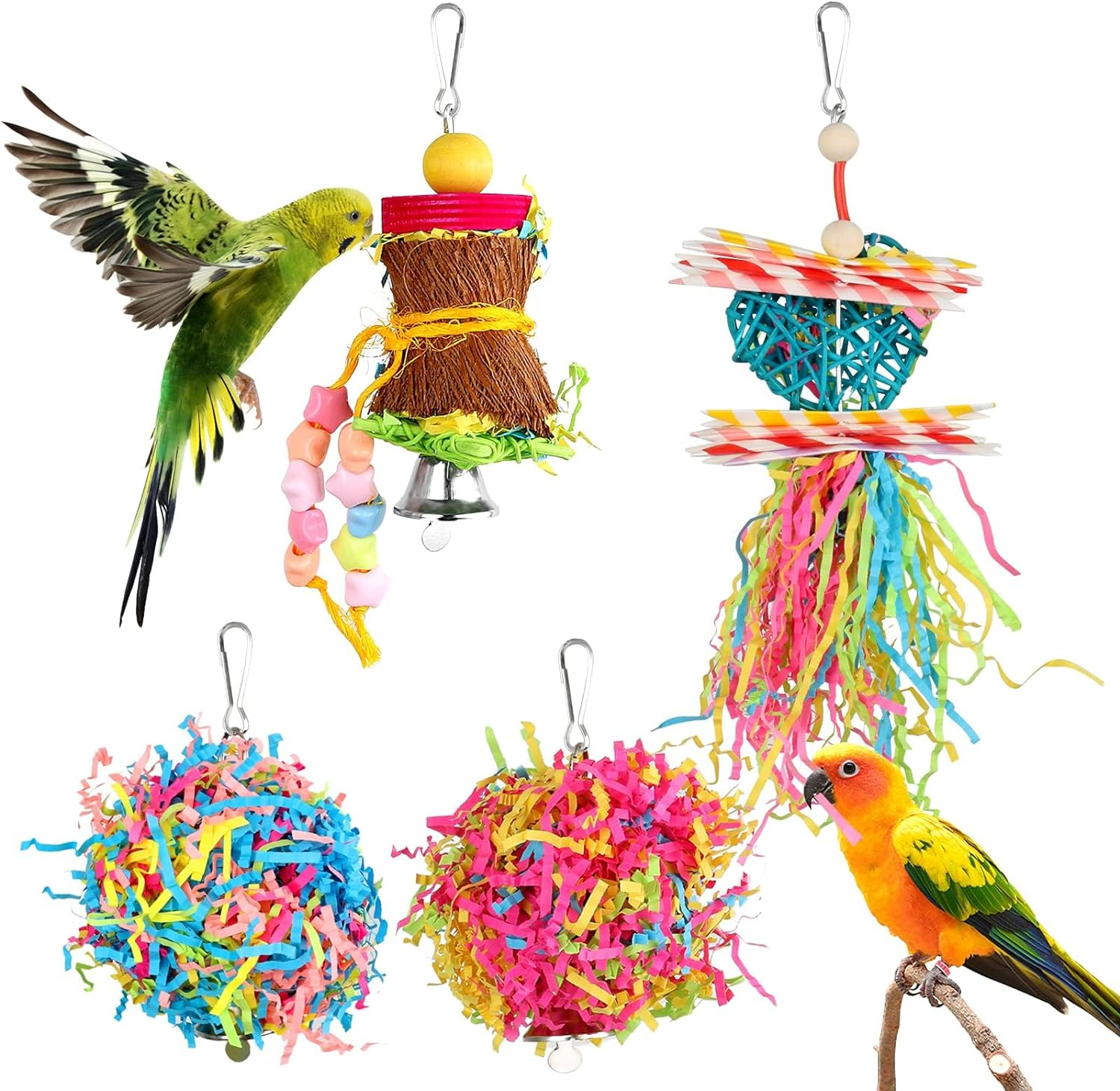 4 Pack Bird Shredder Toys Small Parrot Chewing Toys Parrot Cage Foraging Hanging Toy for Small Bird Parakeets Parrotlets Lovebirds Cockatiels image number 4