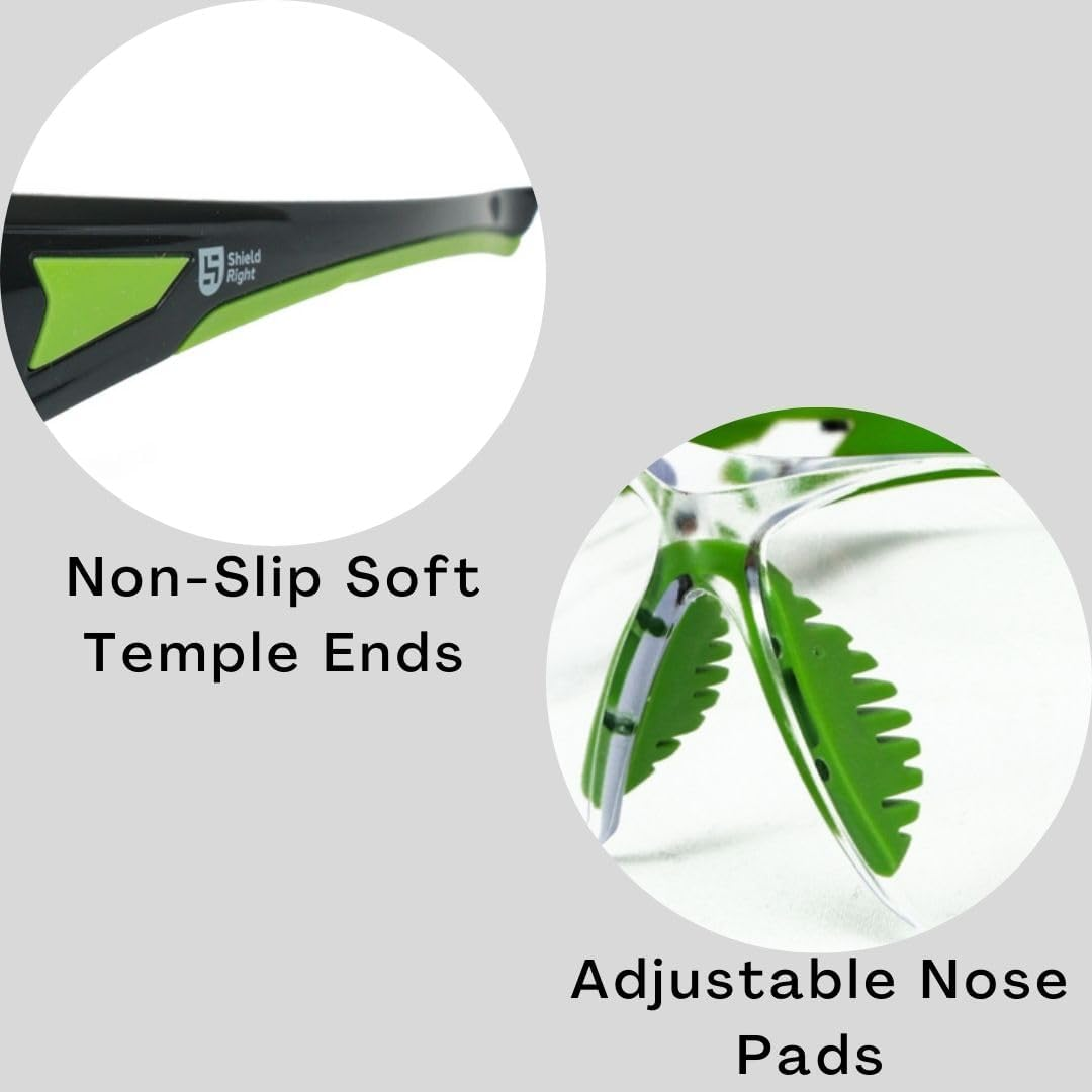 Shield Right Pro Safety Glasses, Anti-Fog and Scratch Resistant Wrap around Lenses, Adjustable Nose Pads, AS/NZS 1337.1:2010 Certified Safety Glasses,100% UV Protective Eyewear - Amber image number 6