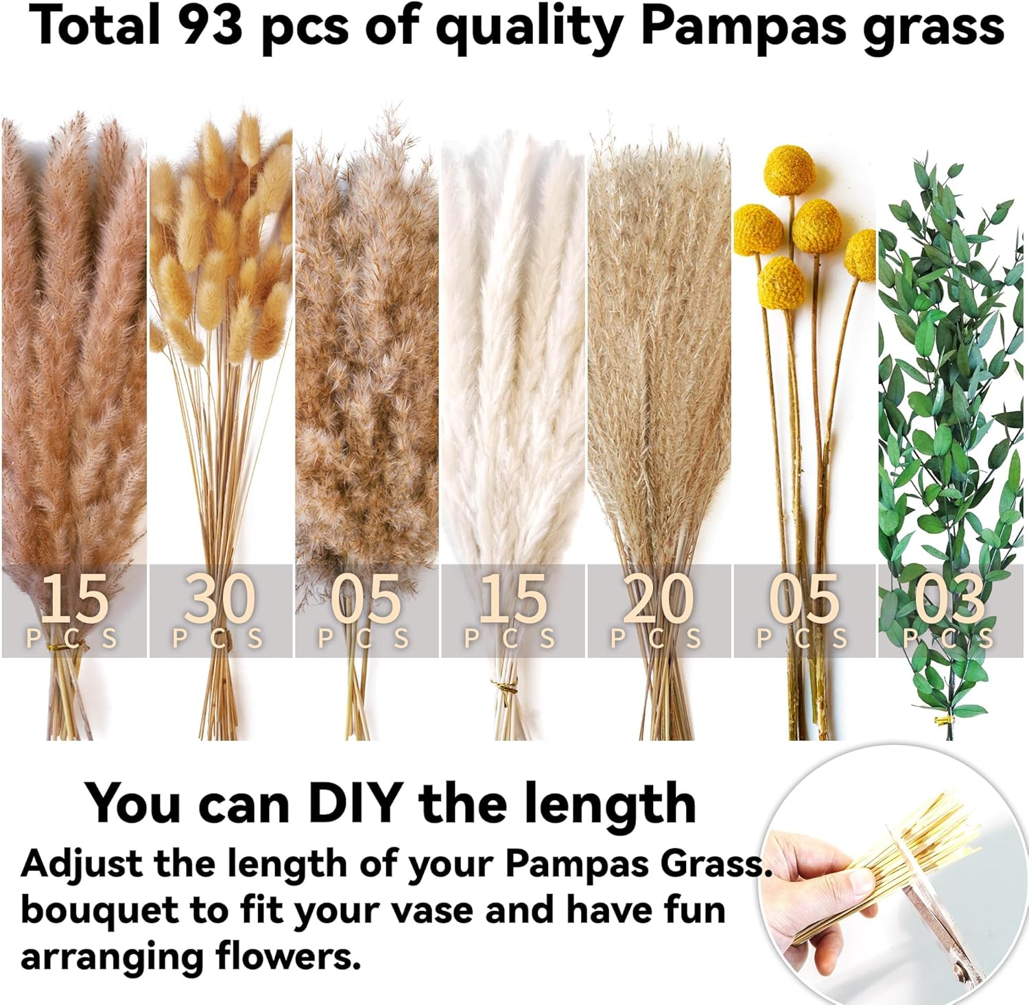 Boho Dried Flowers Bouquet &ndash; Olive Green Wall Decor, Pampas Grass Bouquet, Rustic Flower Arrangement, Moody Office & Bedroom Decor, DIY Home Vase Filler, Farmhouse Floral, Boho Wedding Bouquet image number 5