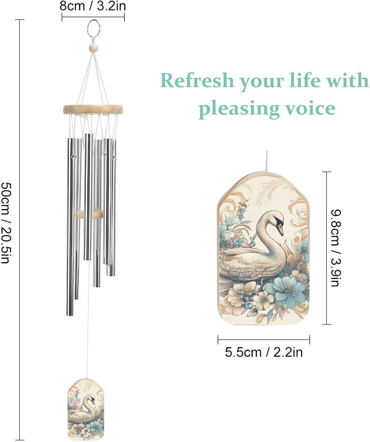 Wind Chimes for outside Flowers and Swans Aluminum Tube Wind Chime with 6 Tuned Tubes Large Memorial Wind Chimes Sympathy Wind-Chime for Outdoor Garden Patio Porch 20.5 Inch image number 5