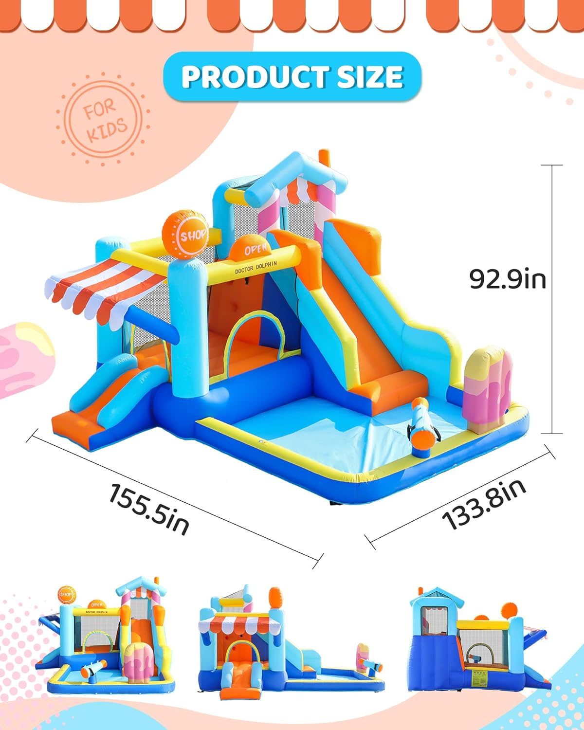 X Doctor Dolphin Inflatable Bounce House with Slide and Blower for Kids, Double Slide Jumping Inflatable Bouncer Blow up Bouncy Castle with Ball Pit for Indoors and Outdoors image number 1