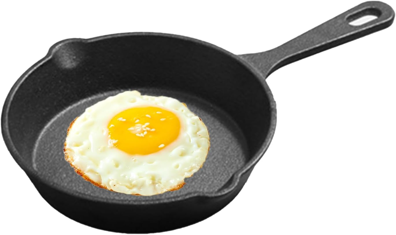 6 Inch Cast Iron Skillet, Uncoated Frying Pan, Frying Pan with Drip-Spouts, Pre-Seasoned Oven Safe Cookware, Camping Indoor and Outdoor Cooking, Grill Safe, Restaurant Chef Quality image number 6