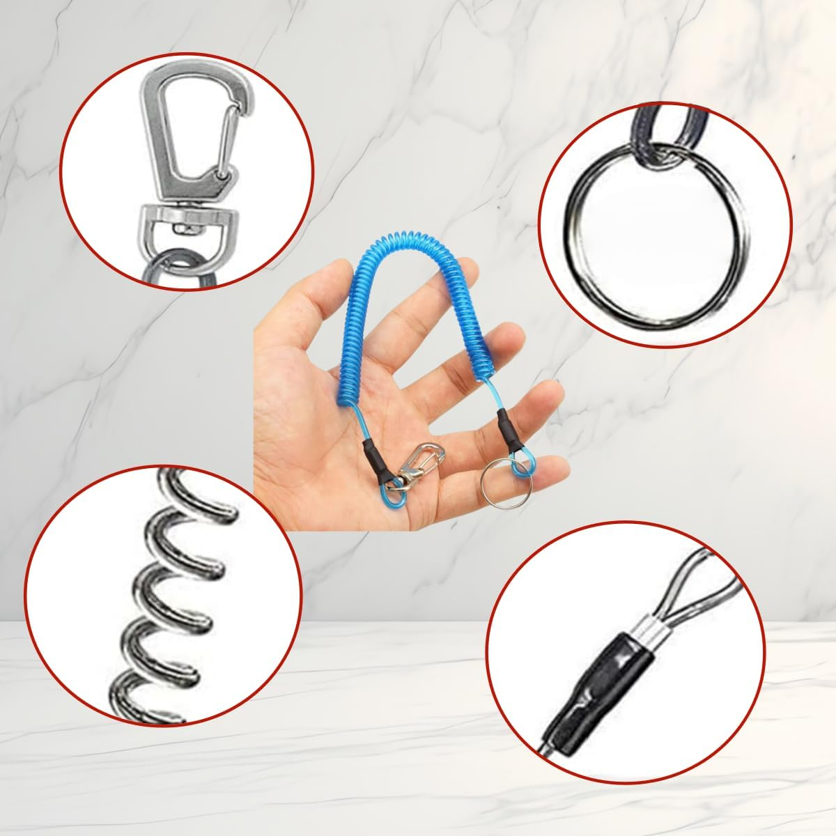 6PCS Coiled Fishing Tools Lanyard Retractable Safty Tethers，Safety Rope,Fishing Lanyards Boating Ropes，Lobster 47.2 Inches Max Stretch image number 5