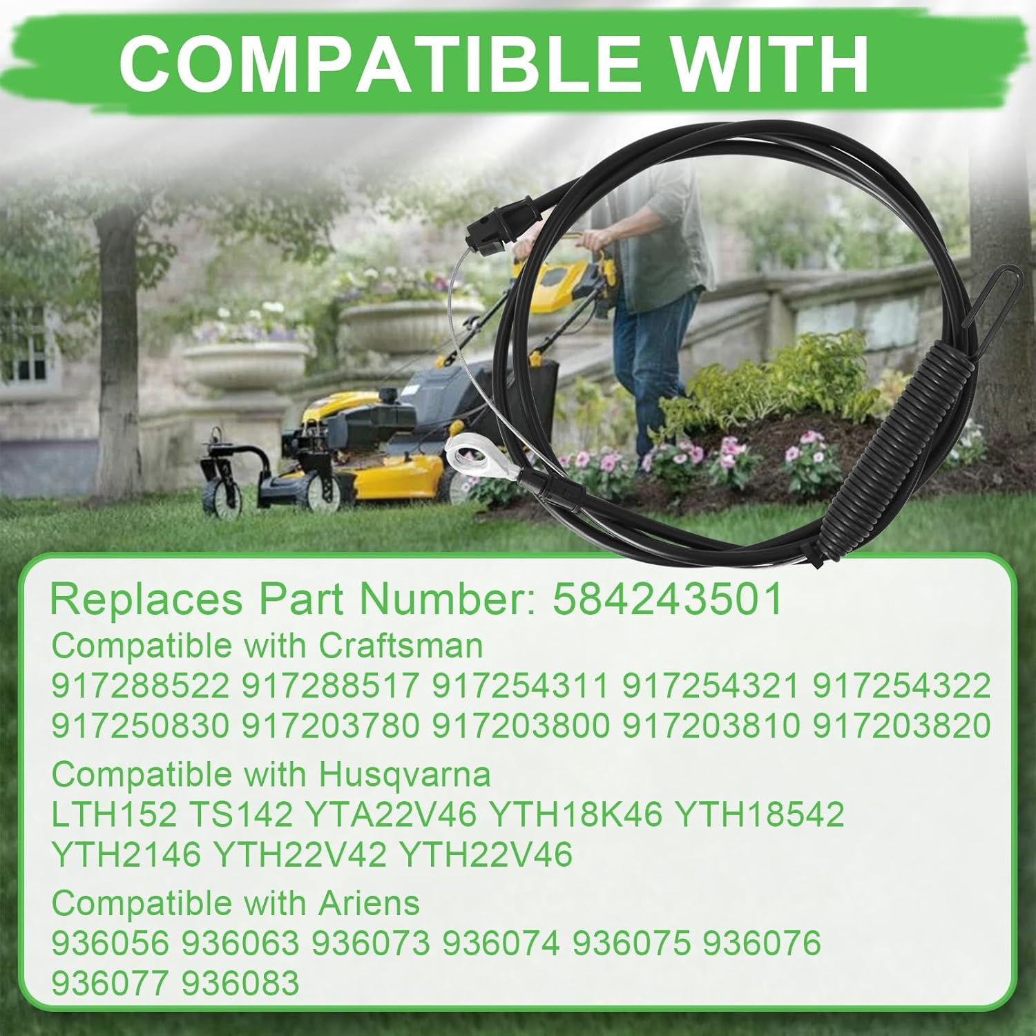 584243501 Clutch Cable for Compatible with Craftsman Poulan Husqvarna Lawn Tractor Blade Cable 917986340 image number 2