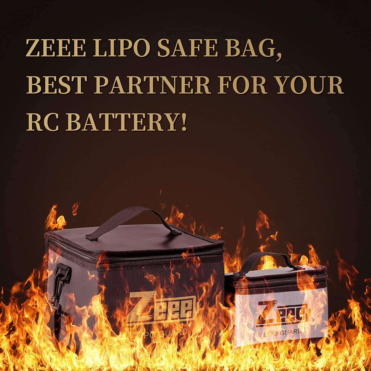 Zeee Lipo Bag Fireproof Battery Safe Bag Explosionproof Bag Lipo Battery Storage Guard Safe Pouch for Charge and Storage (2 Pack) image number 4