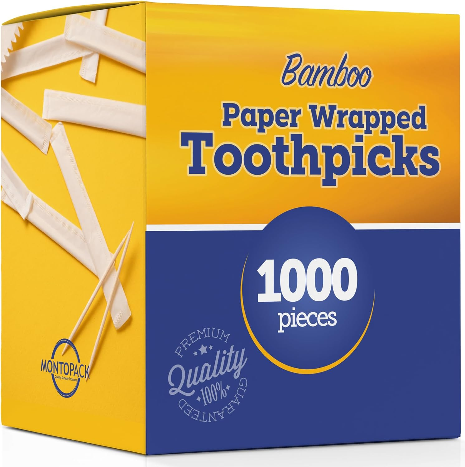 Montopack Bamboo Wooden Toothpicks (Individually Paper Wrapped - 1000 Pieces) image number 1