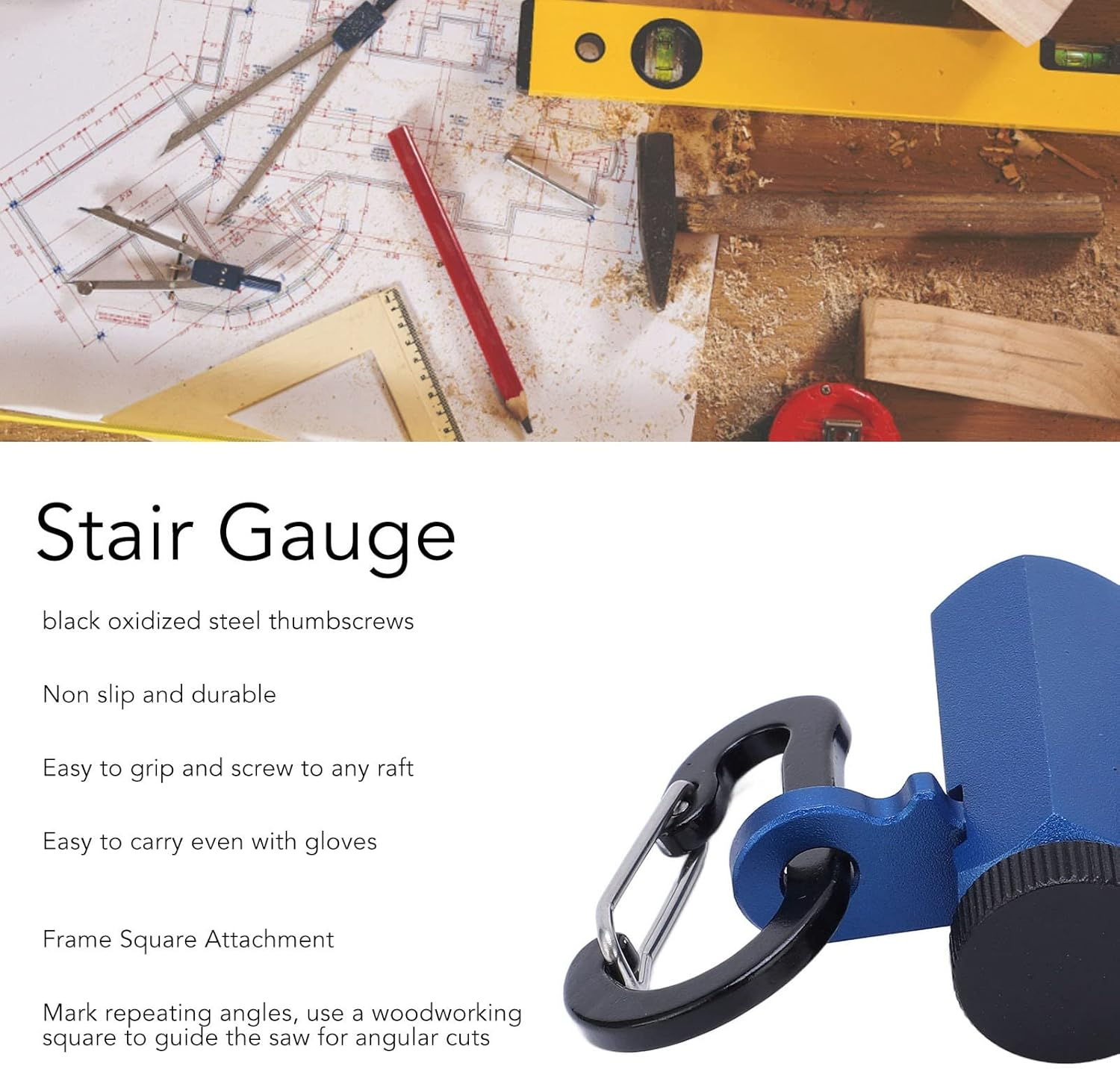 Stair Gauges for Framing Square, Non Slip Framing Square Stops with Thumb Screws, Professional Aluminum Alloy Framing Tools for Speed Square (Blue) image number 4
